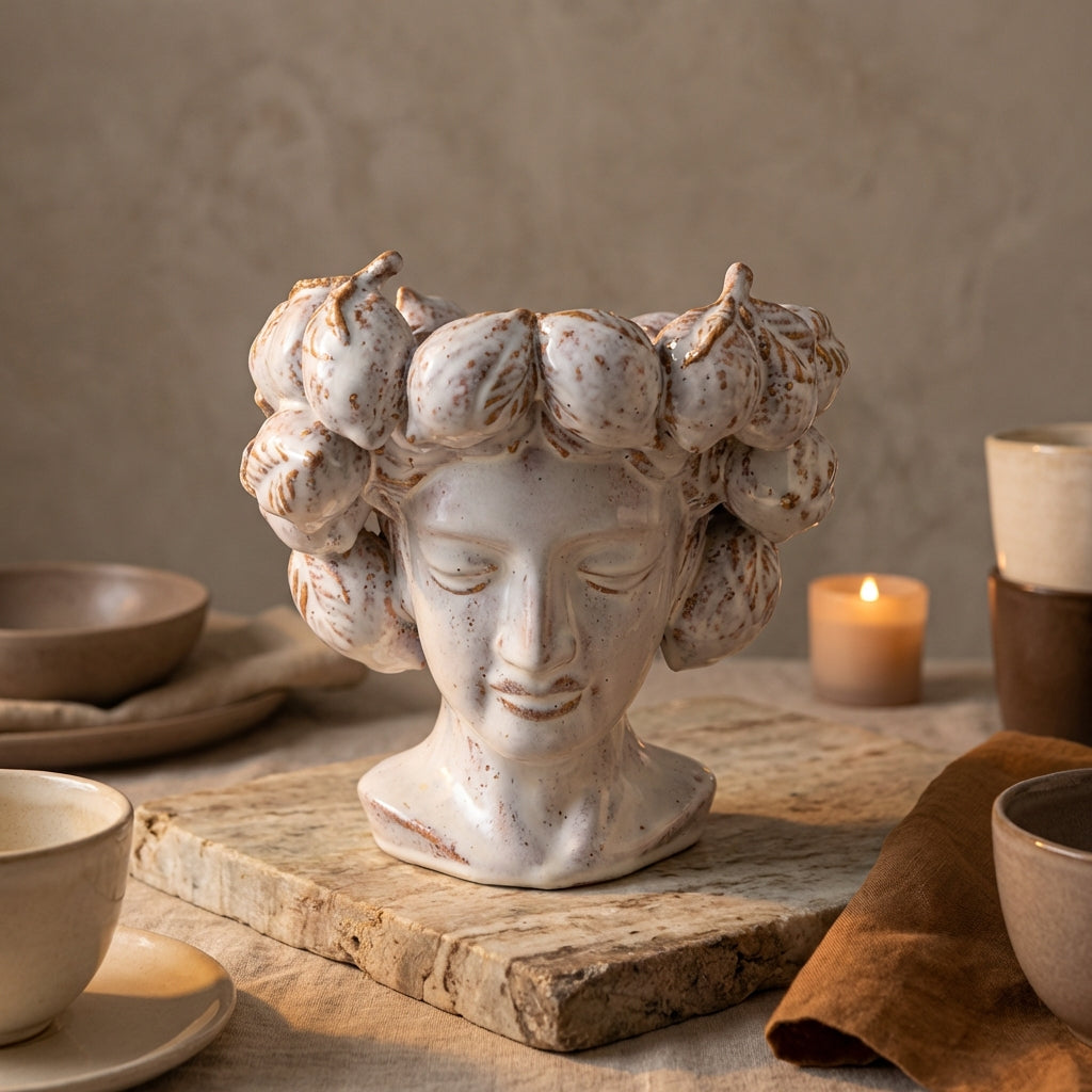 Alani White glazed ceramic statue of women head A