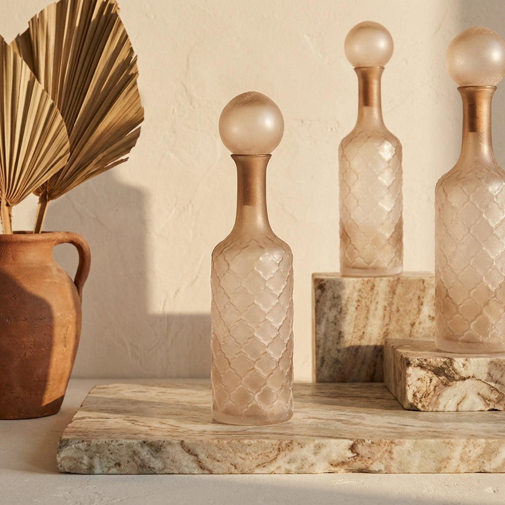 Cianna Brown frosted glass bottle round with bal L