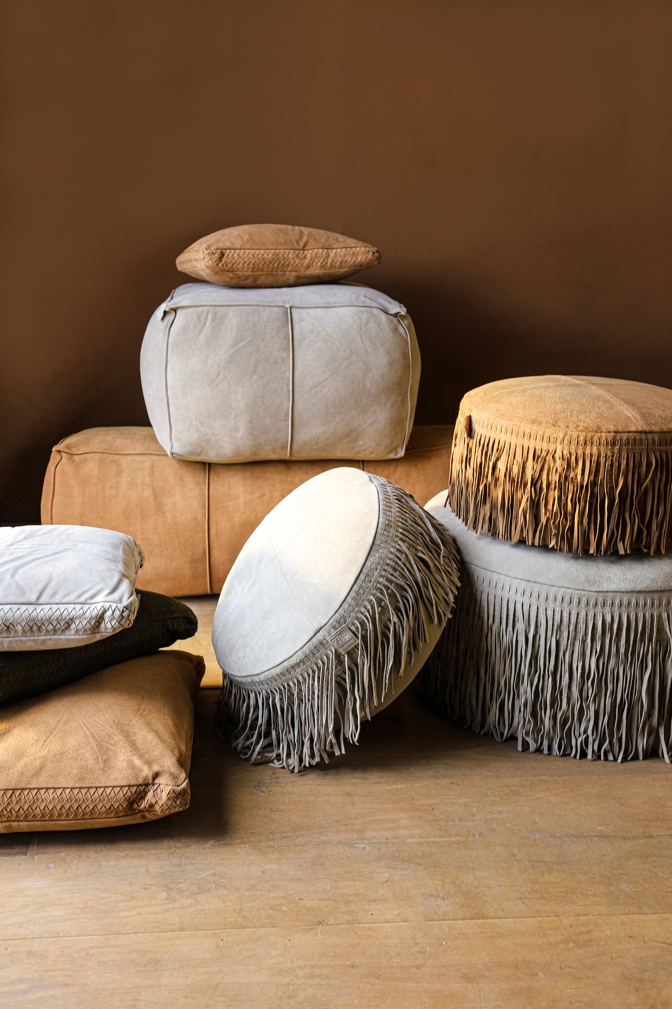 Marieke Camel suede leather pouf rectangle - Photo 4