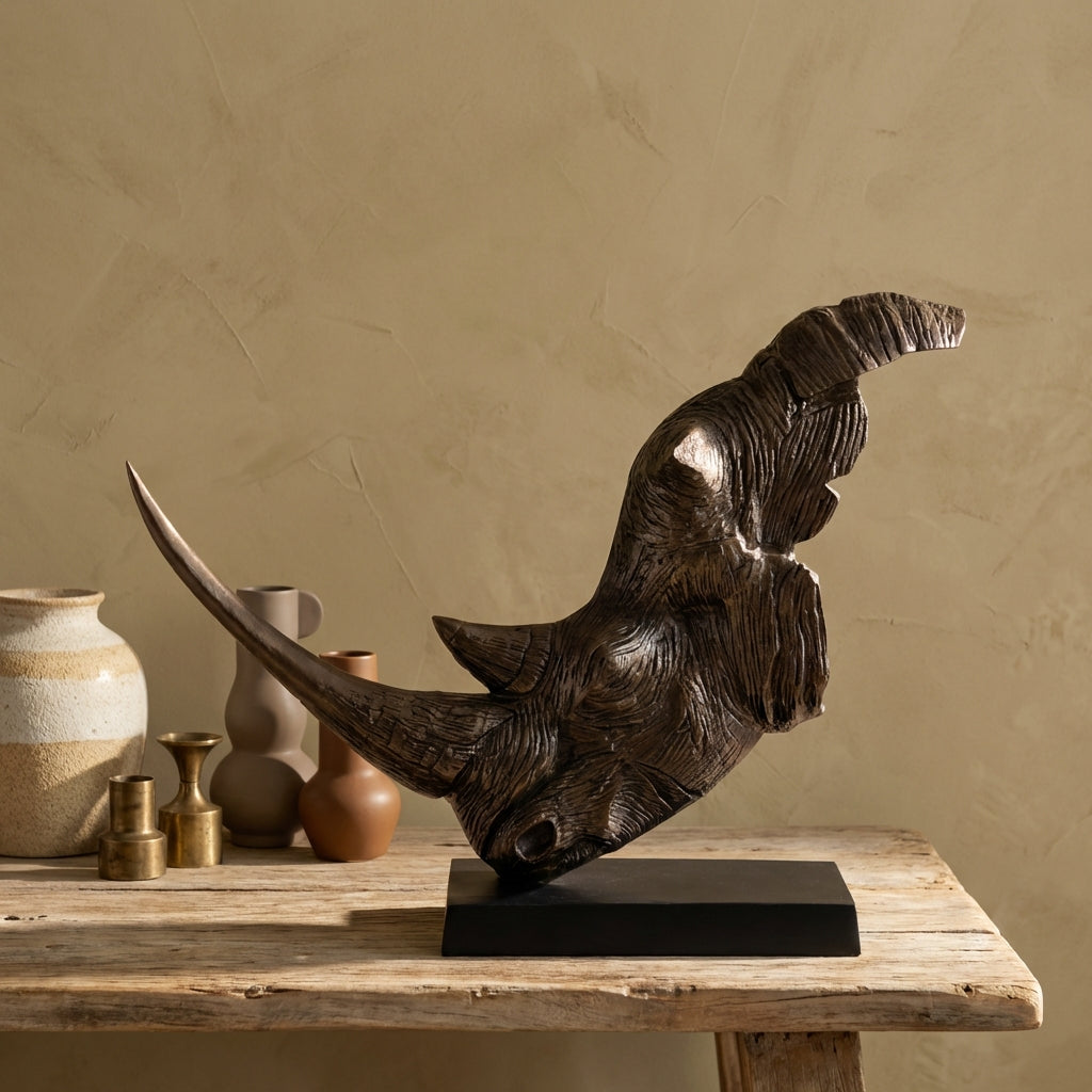Iriss Brass casted alu rhino statue black base