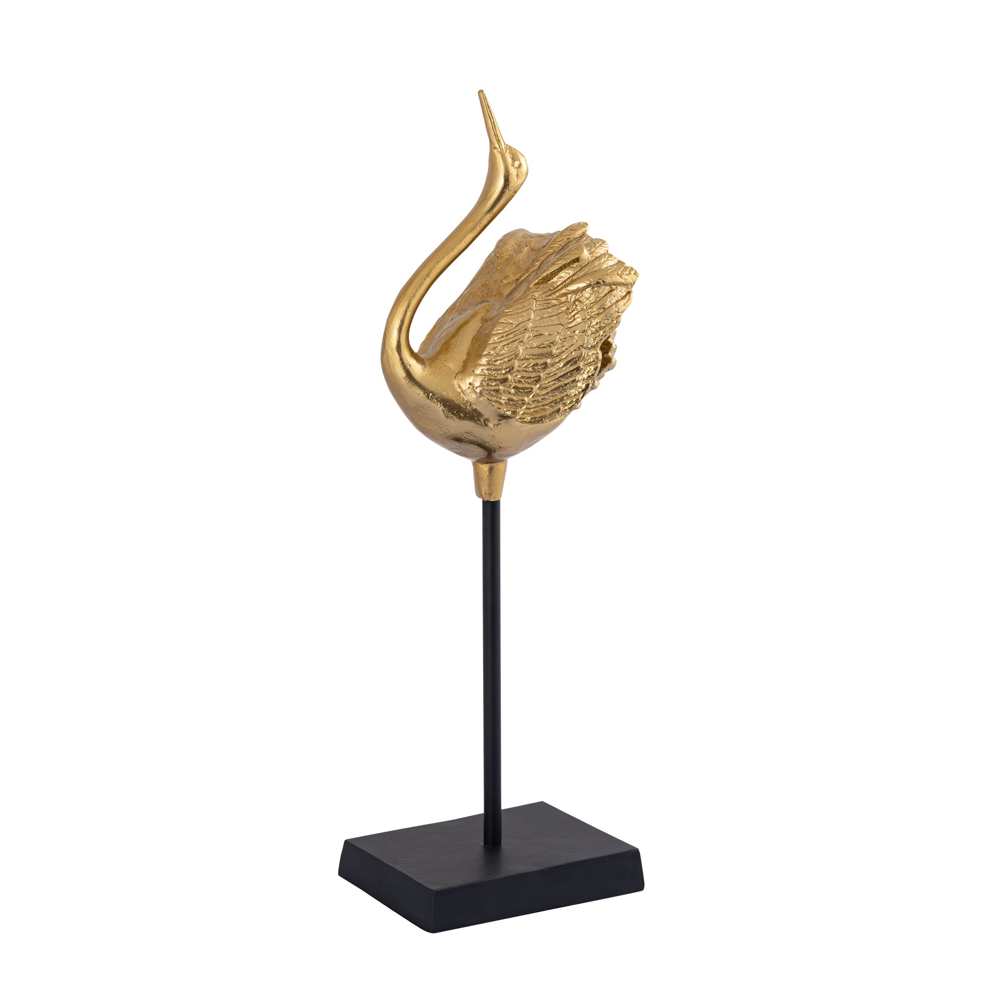 Joycee Gold casted alu swan statue closed wings