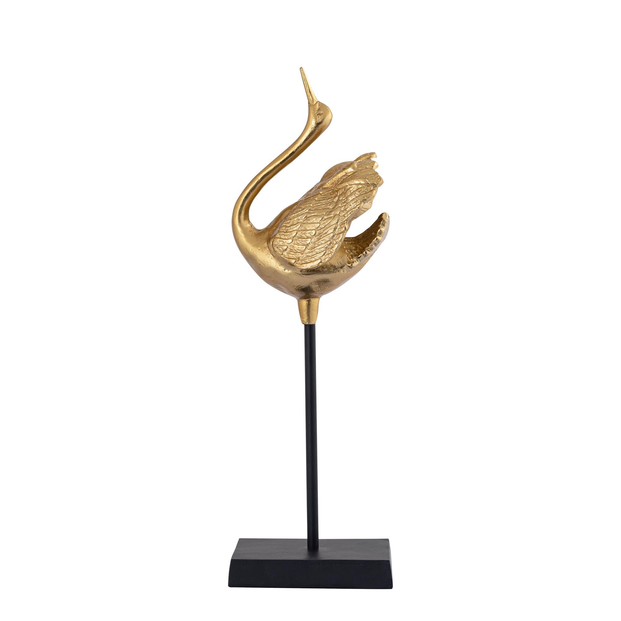 Joycee Gold casted alu swan statue closed wings