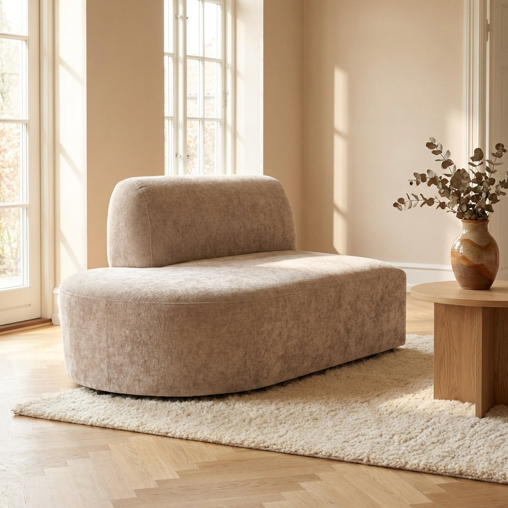 Lujo sofa white fiore fabric left ottoman