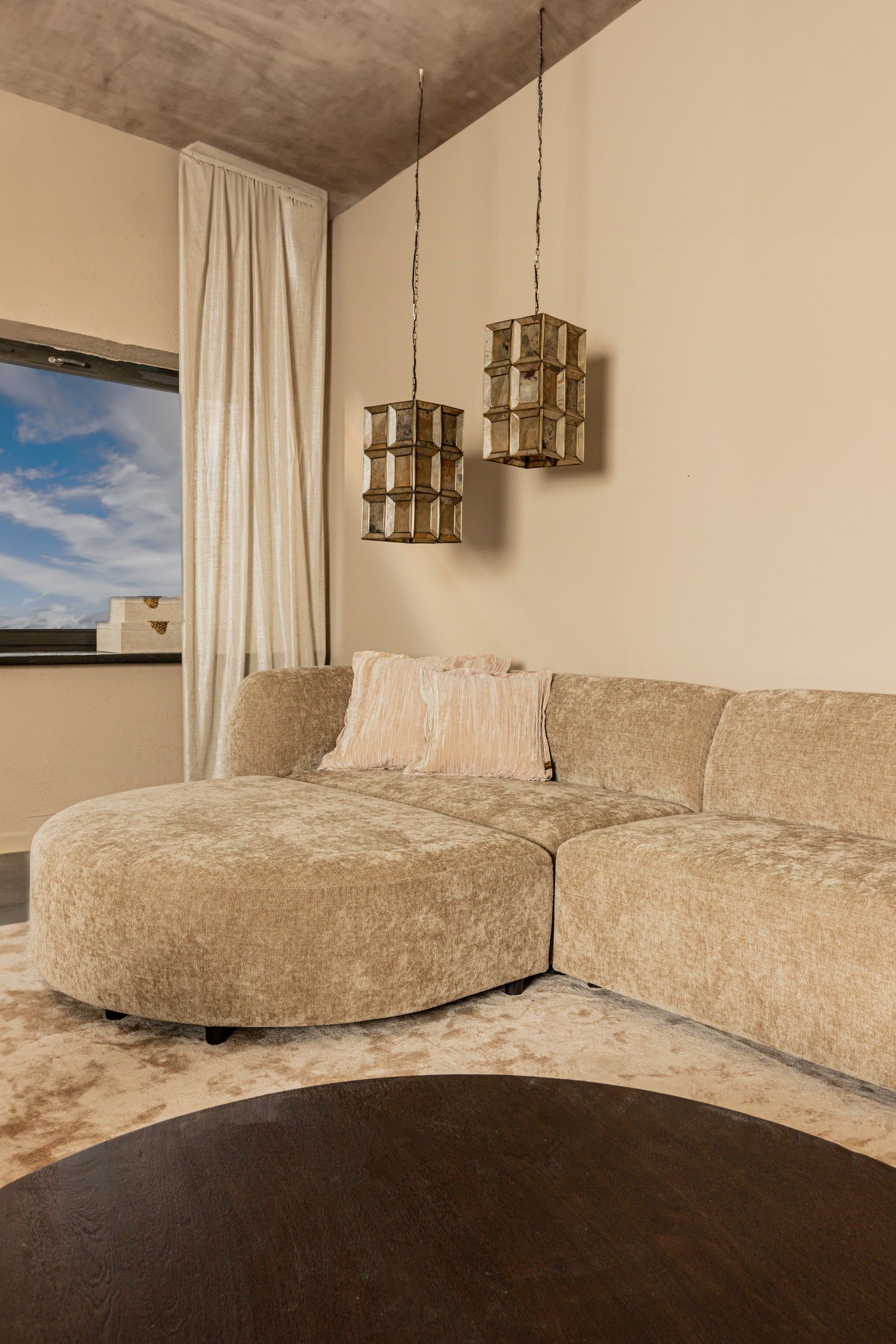 Lujo sofa cream fiore fabric longchair pouf - Photo 5