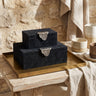 Hazael Black suede box silver handle set of 2