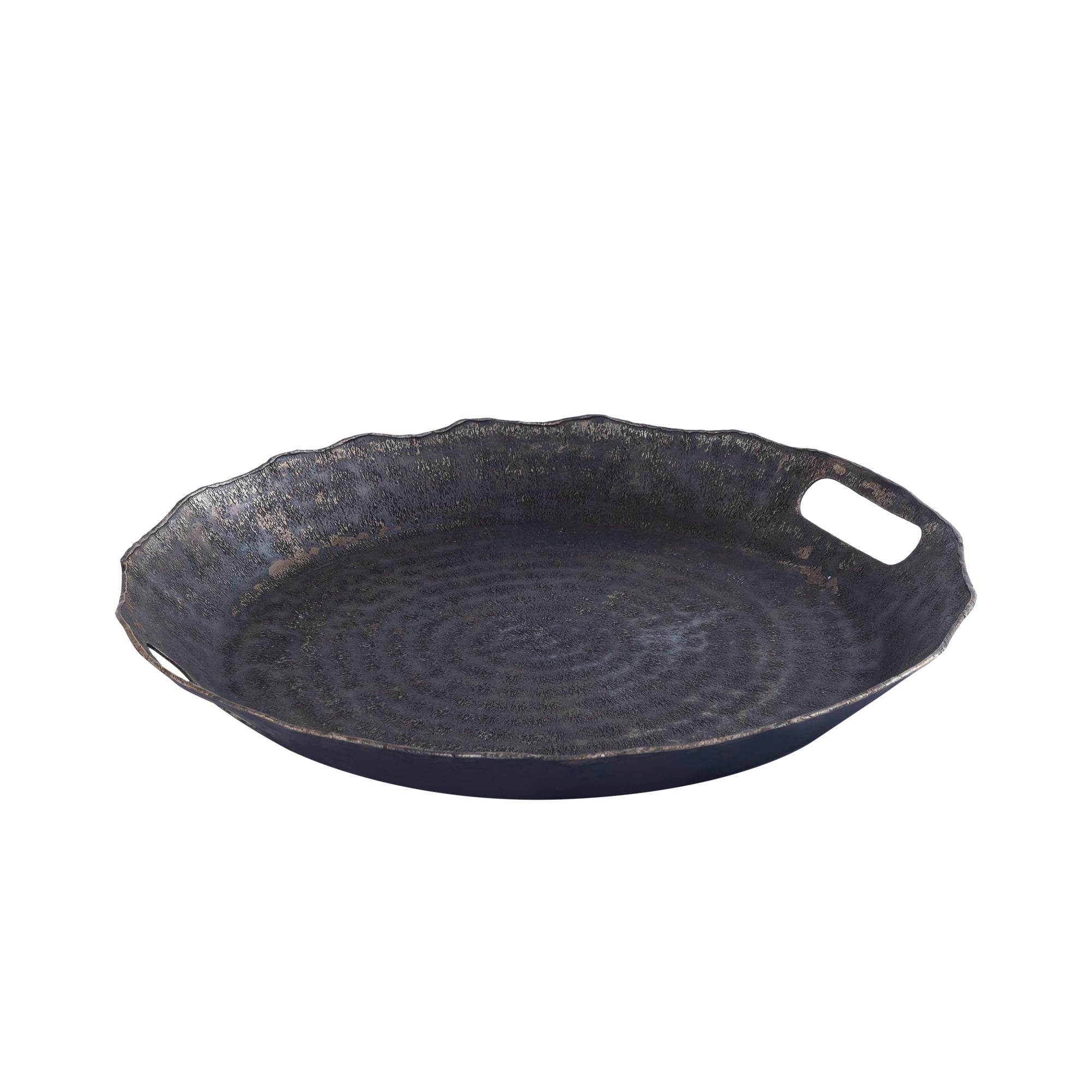 Semin Silver alu round rustic tray wavy edge S