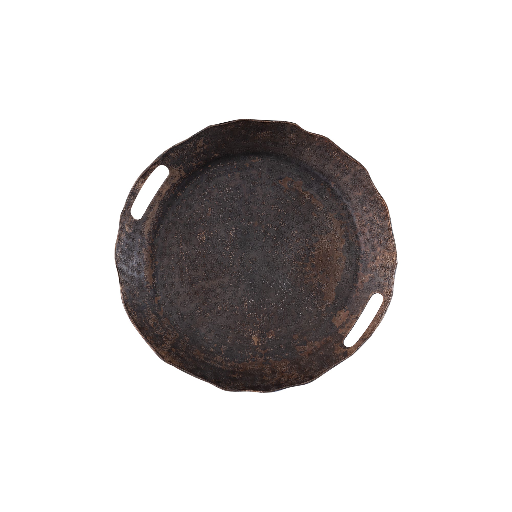 Semin Copper alu round rustic tray wavy edge S