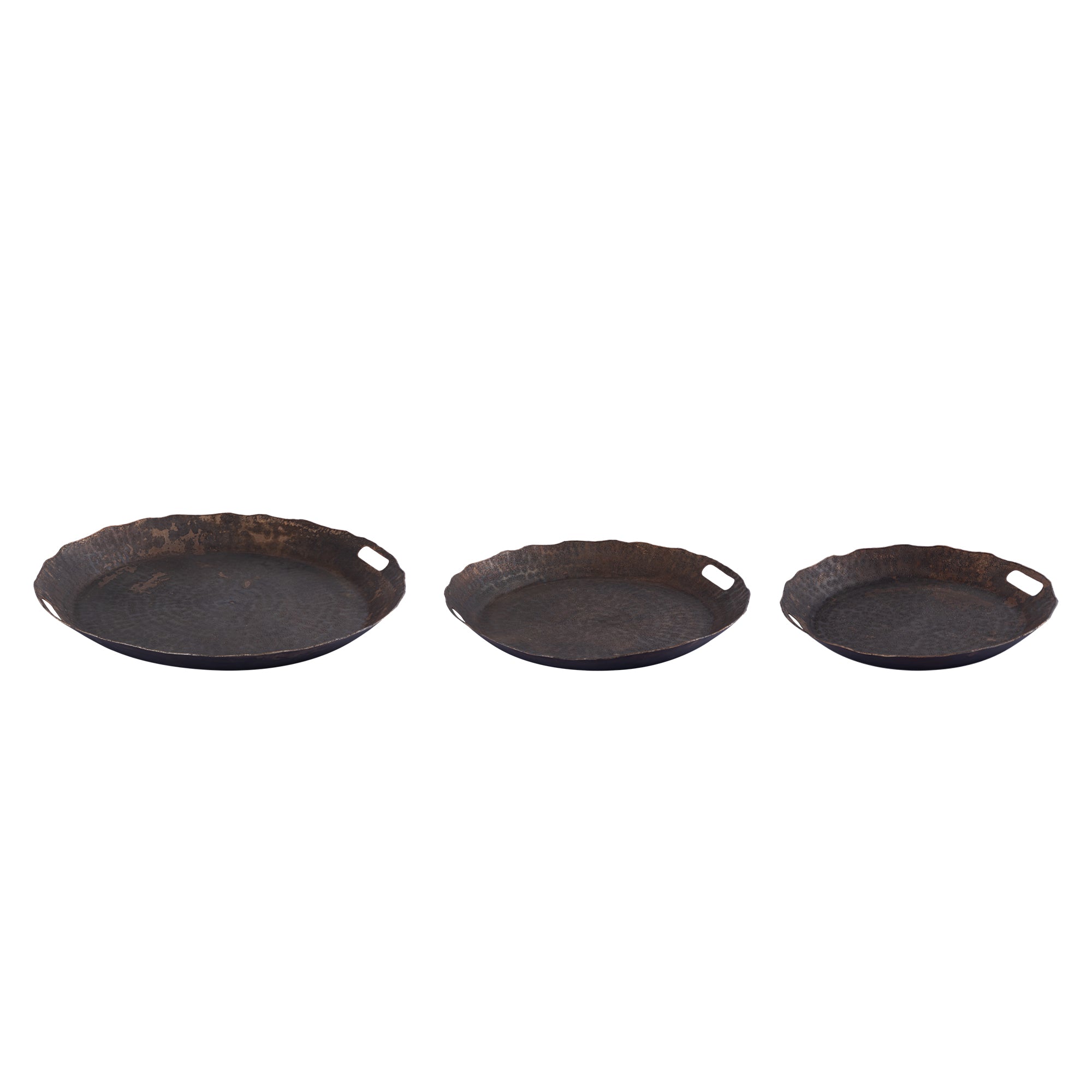 Semin Copper alu round rustic tray wavy edge S