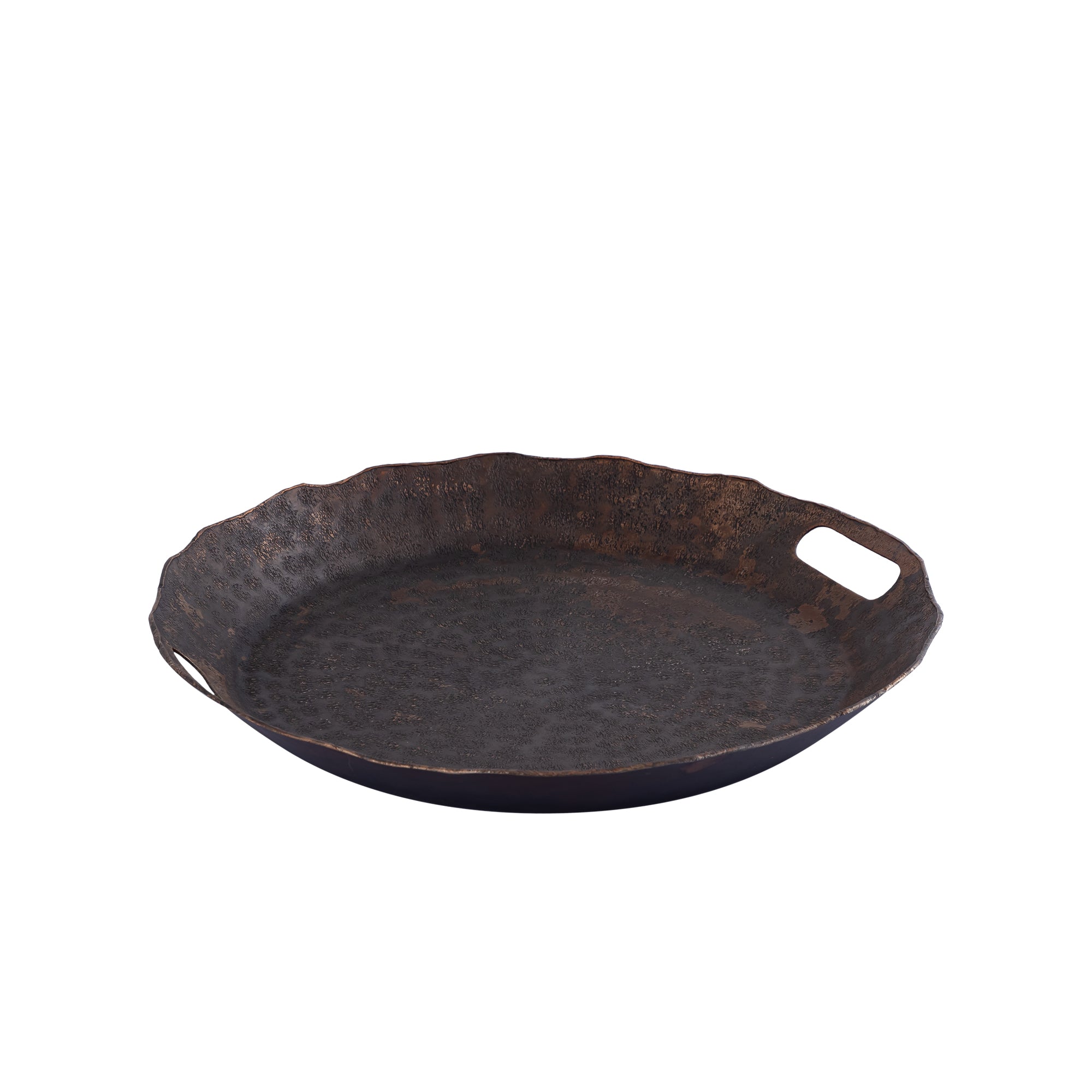 Semin Copper alu round rustic tray wavy edge S