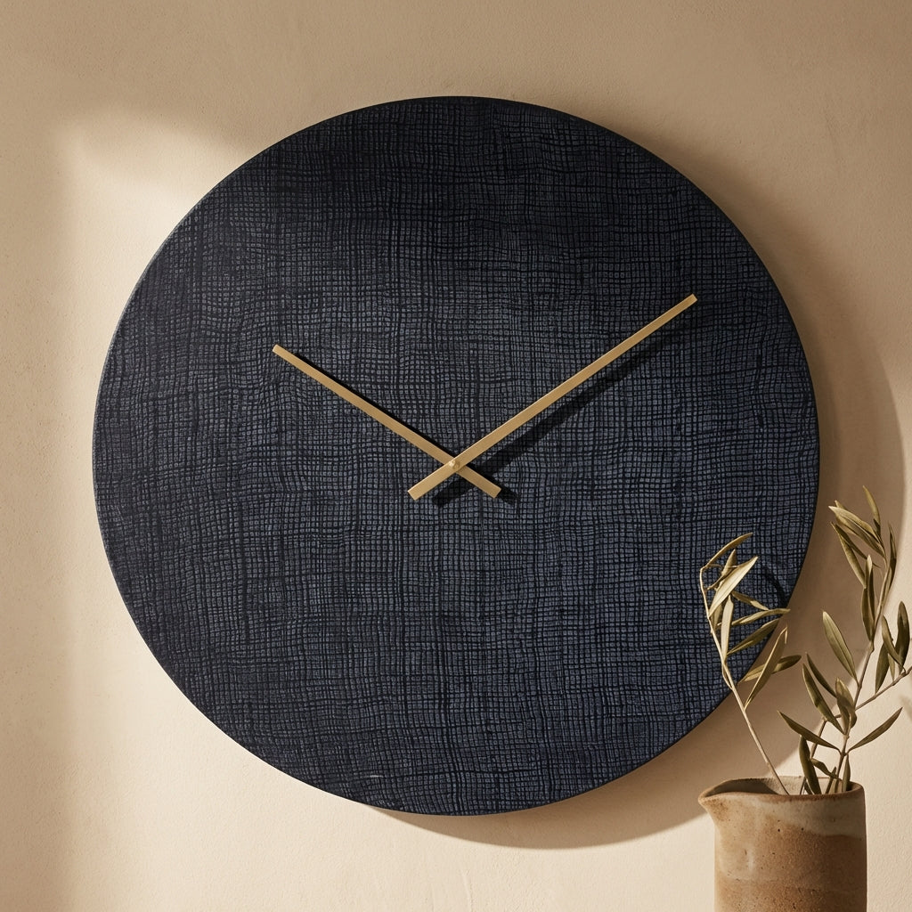 Emmett Black iron round clock square texture L