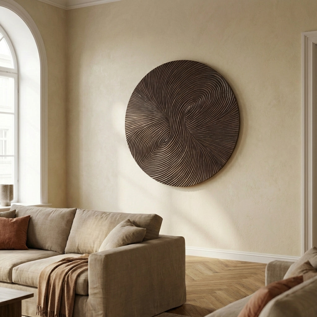 Wiktor Brown MDF round wallpanel swirl carved L