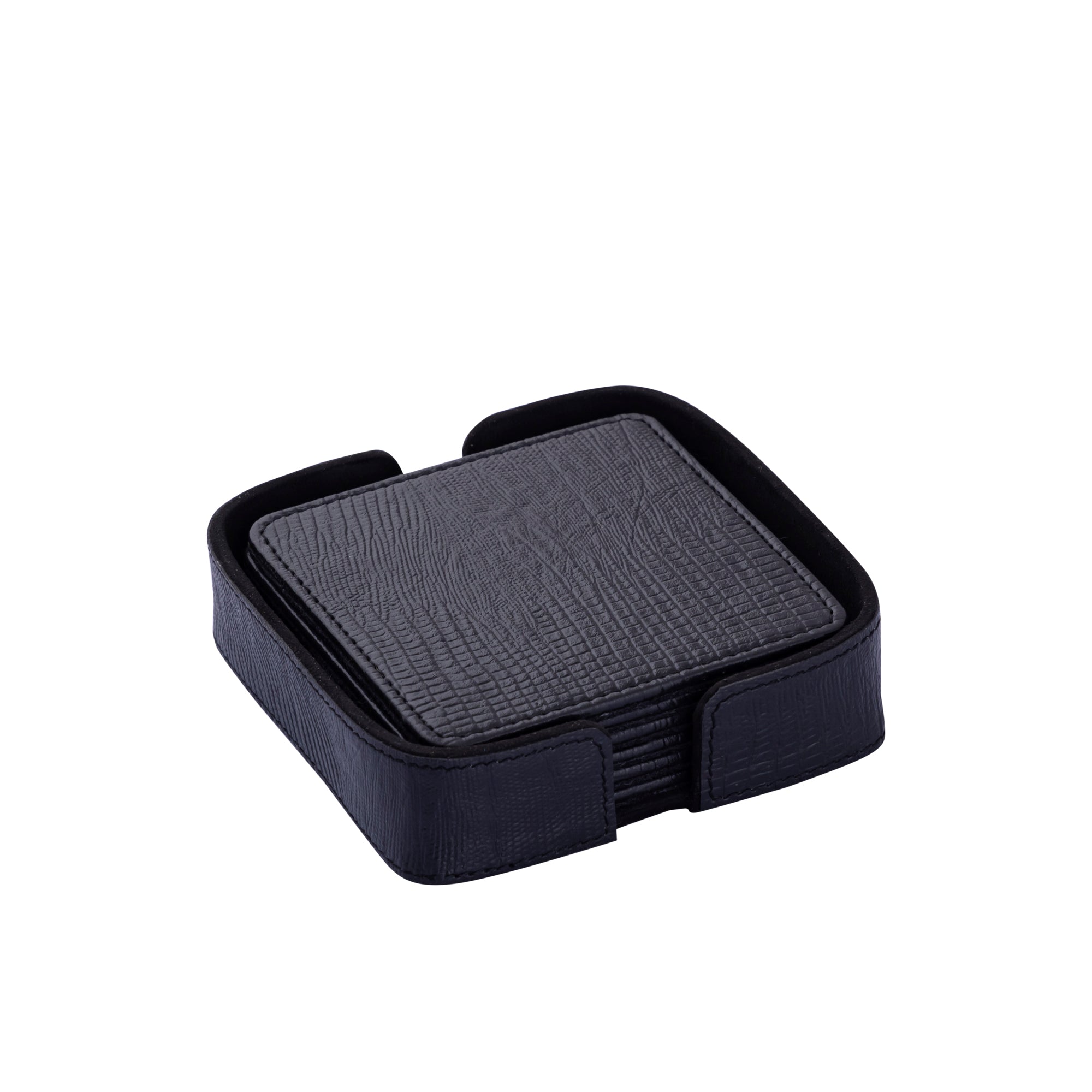 Rafal Black vegan leather coaster square 6 PCS