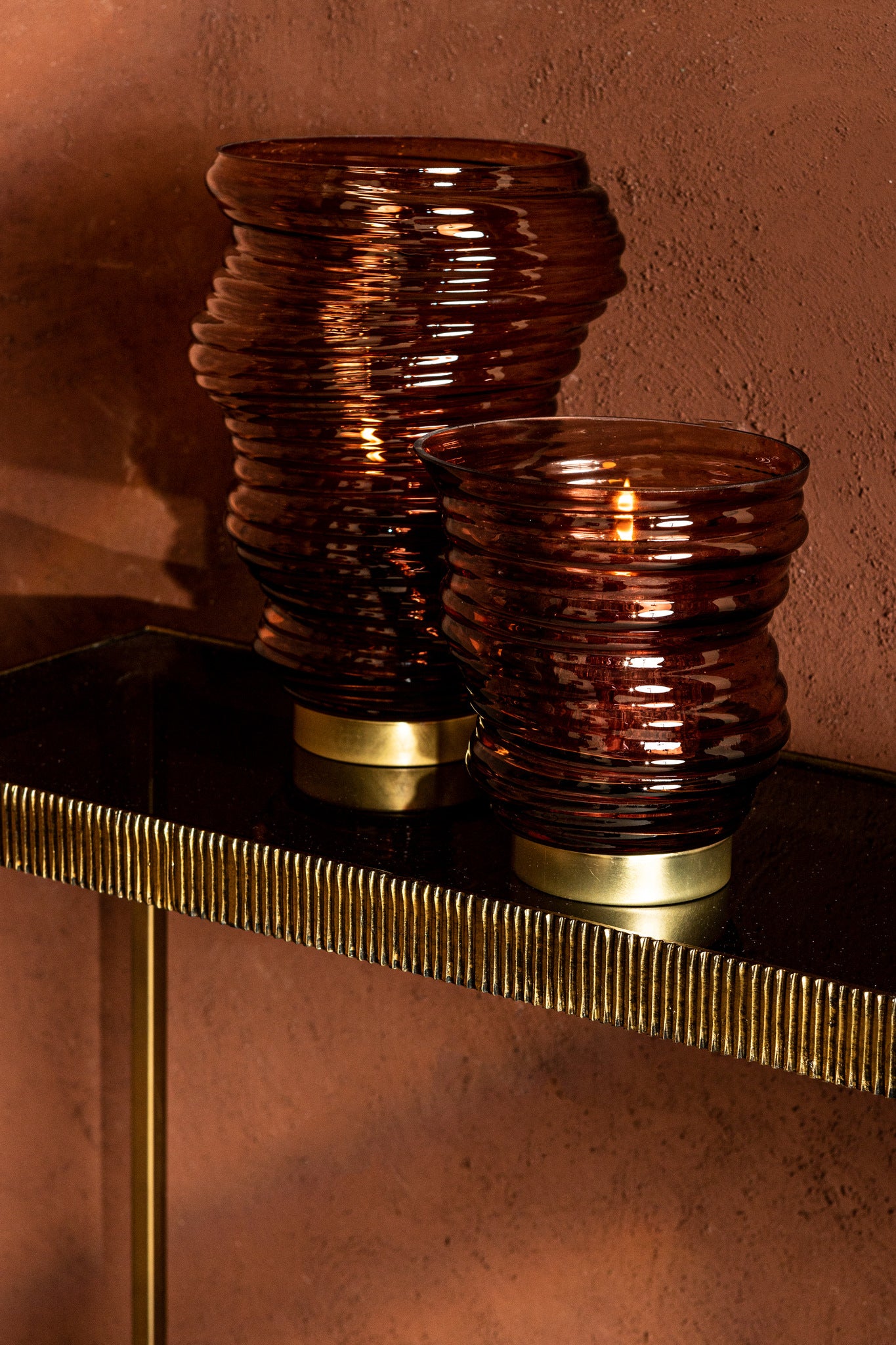 Lane Bougeoirs en verre - Marron