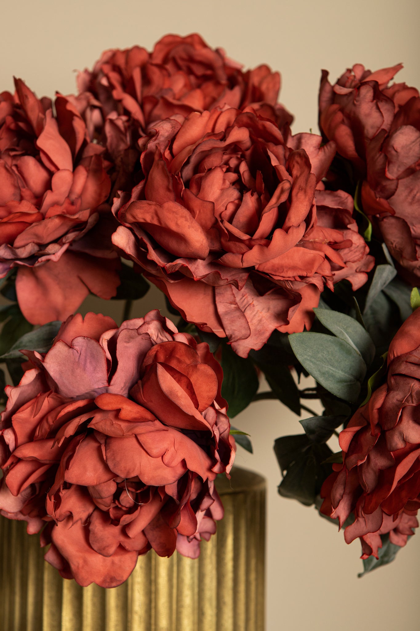 Peony Flower red with flocked leaves Rouge — Fleur artificielle — vue 2 | Häus