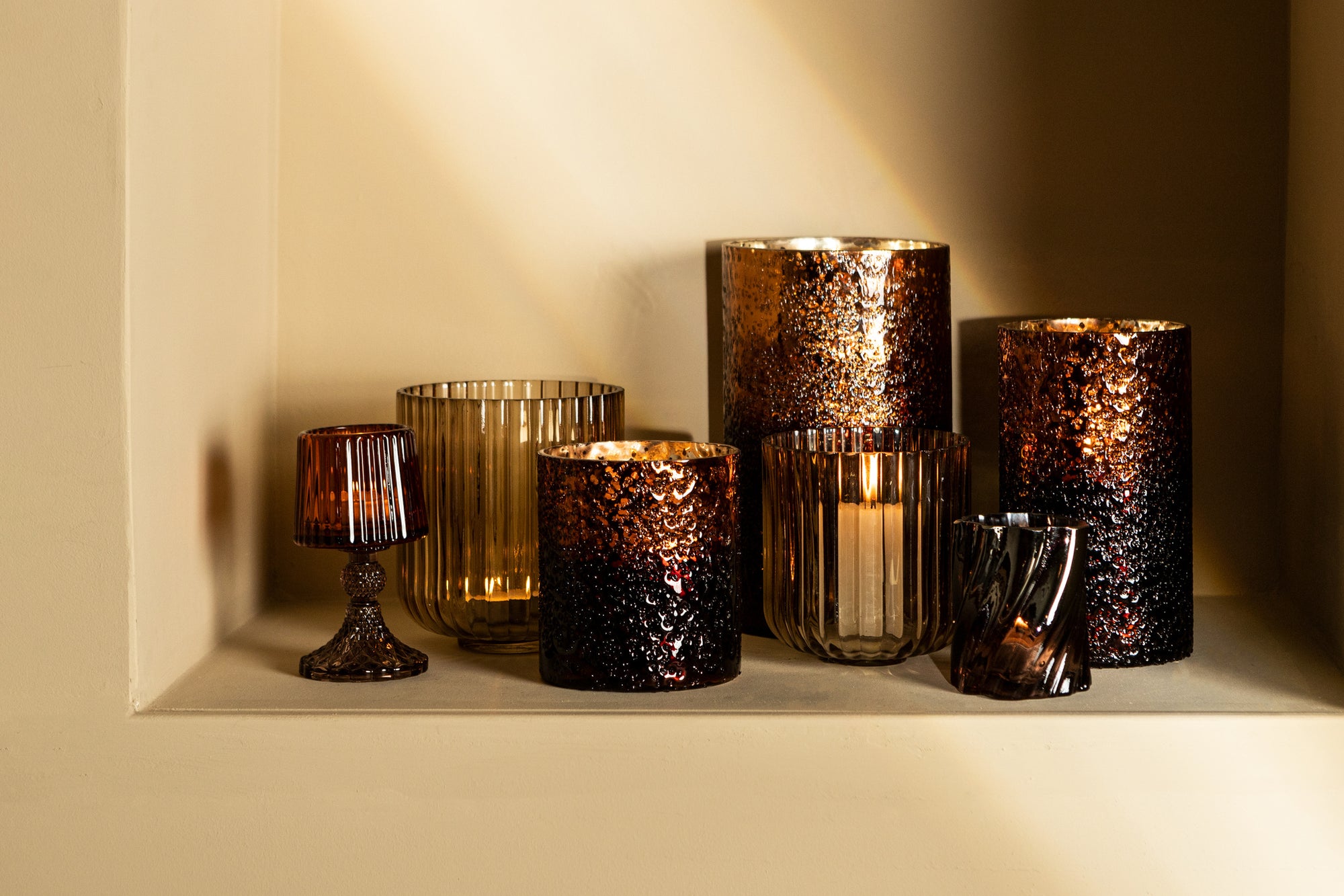 Saida Bougeoirs en verre - Marron