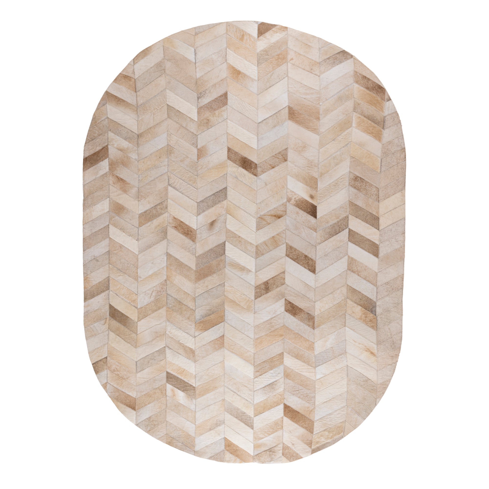 Joanne Beige cowhair patchwork carpet oval L Marron — Tapis — vue 2 | Häus