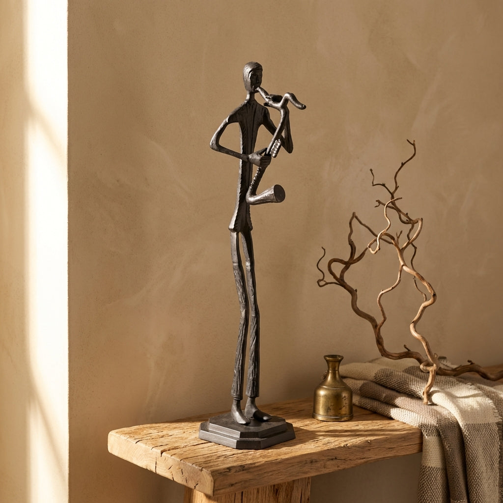 Kali Black casted alu statue man with saxophone