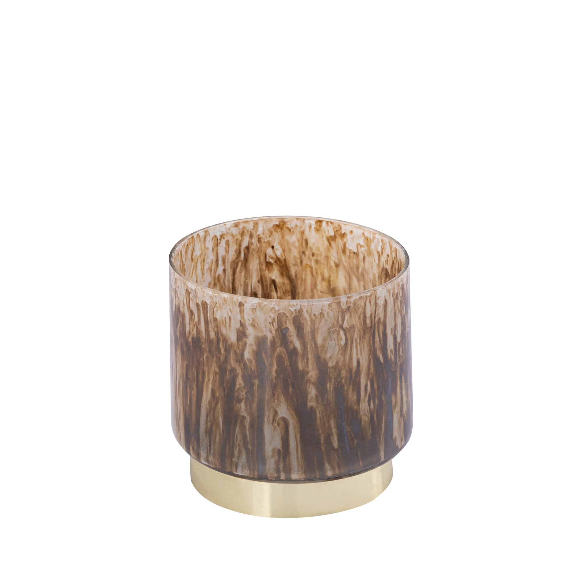Allie Photophores en verre — Tealight Round Gold Foot - Marron