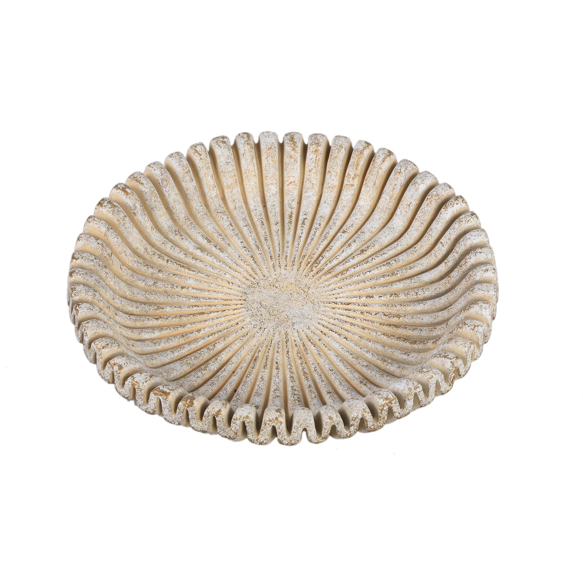 Raffay Cream cement round plate ribbed lines L