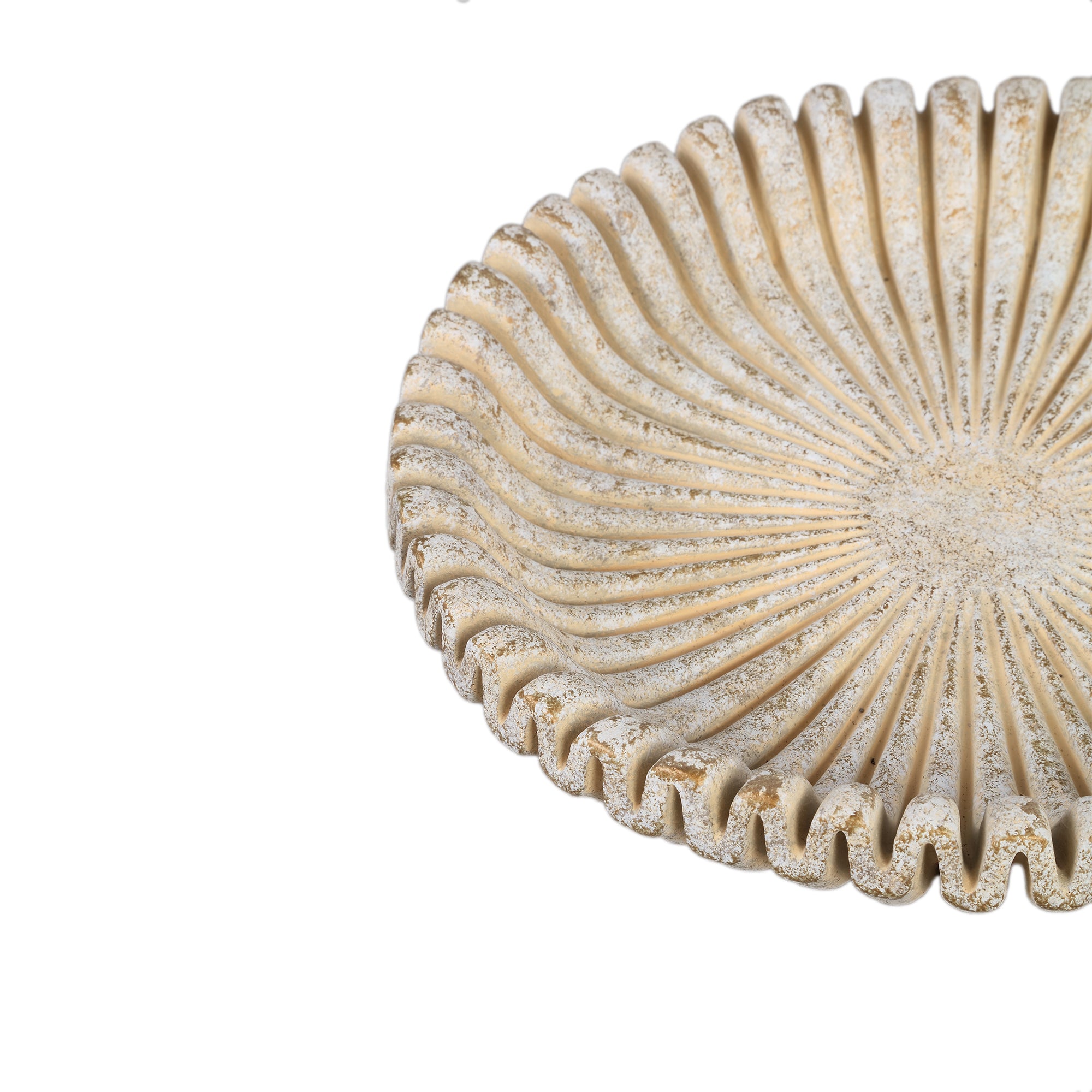 Raffay Cream cement round plate ribbed lines L