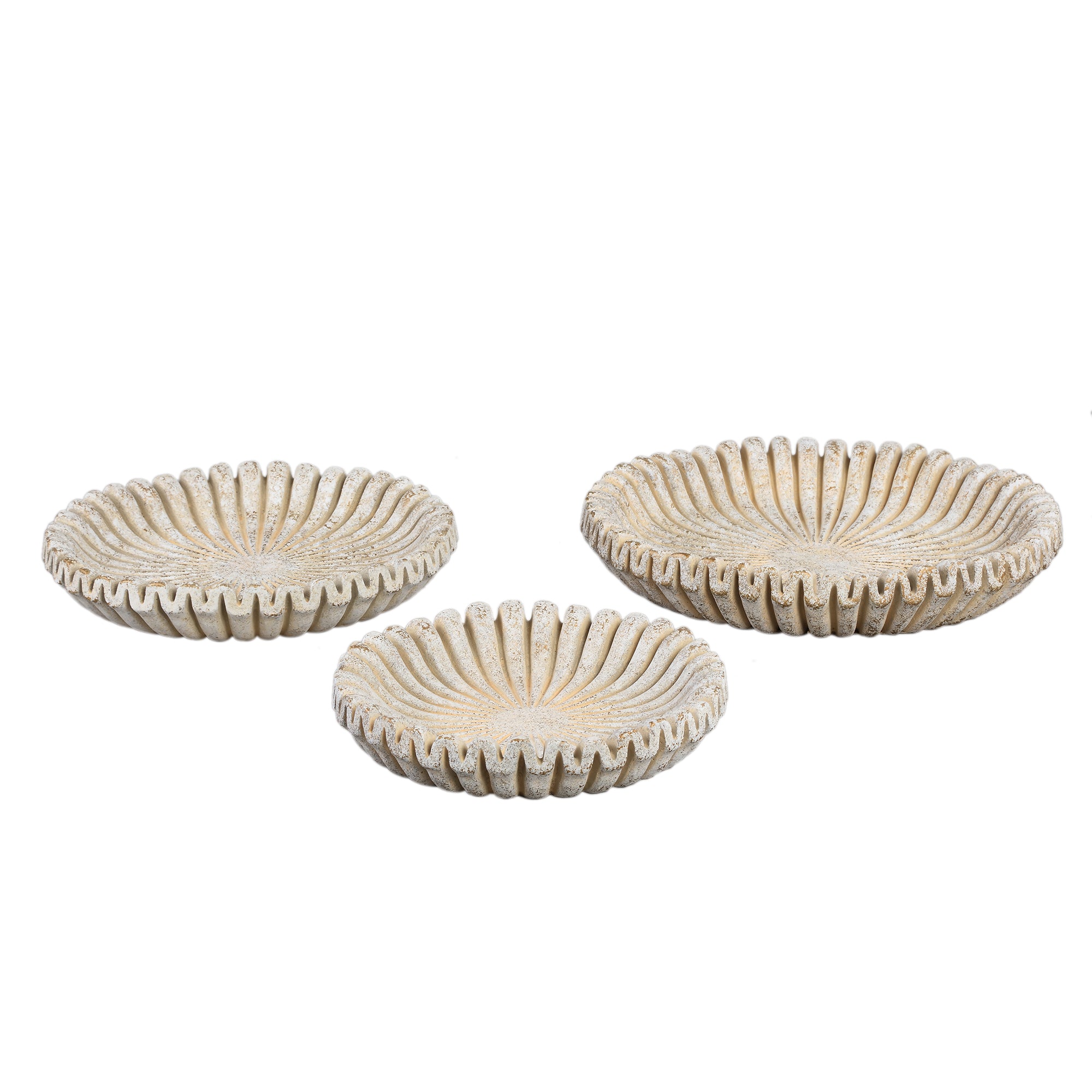 Raffay Cream cement round plate ribbed lines L