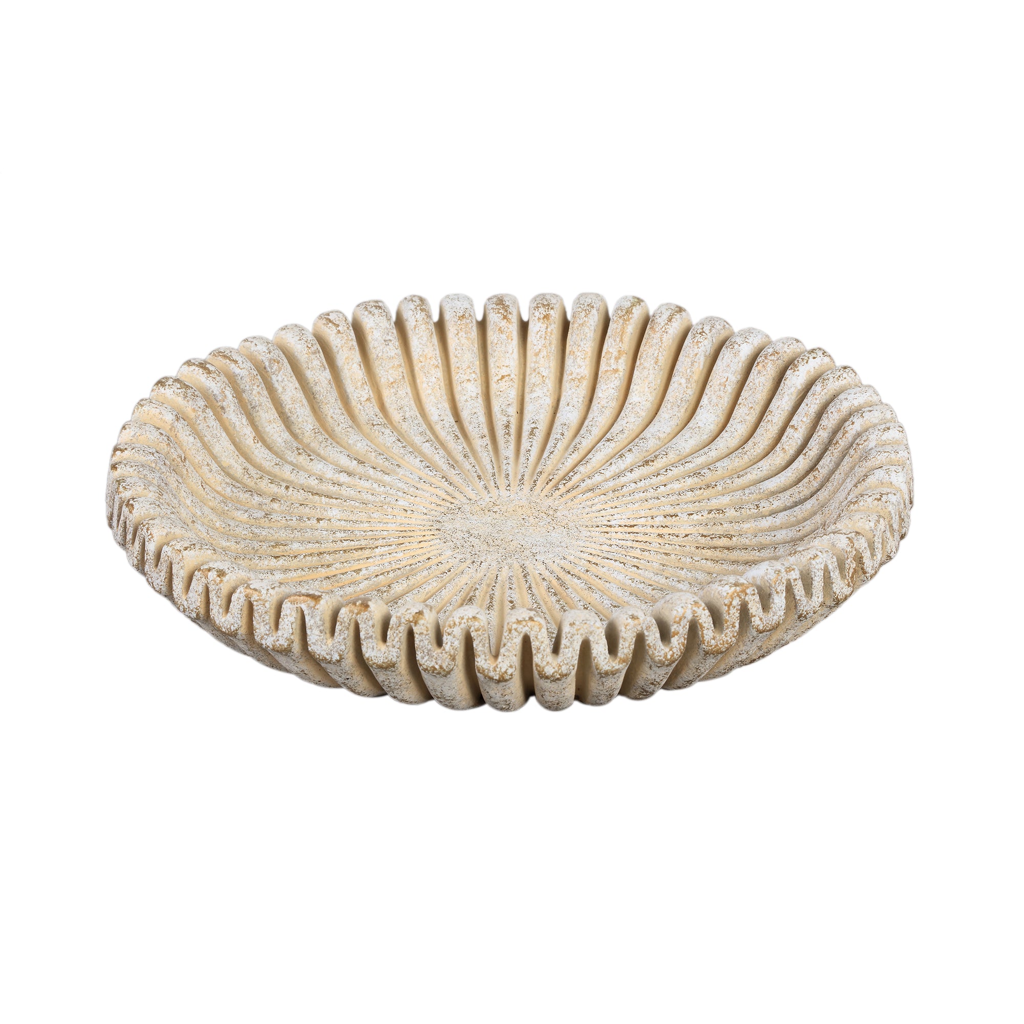 Raffay Cream cement round plate ribbed lines L