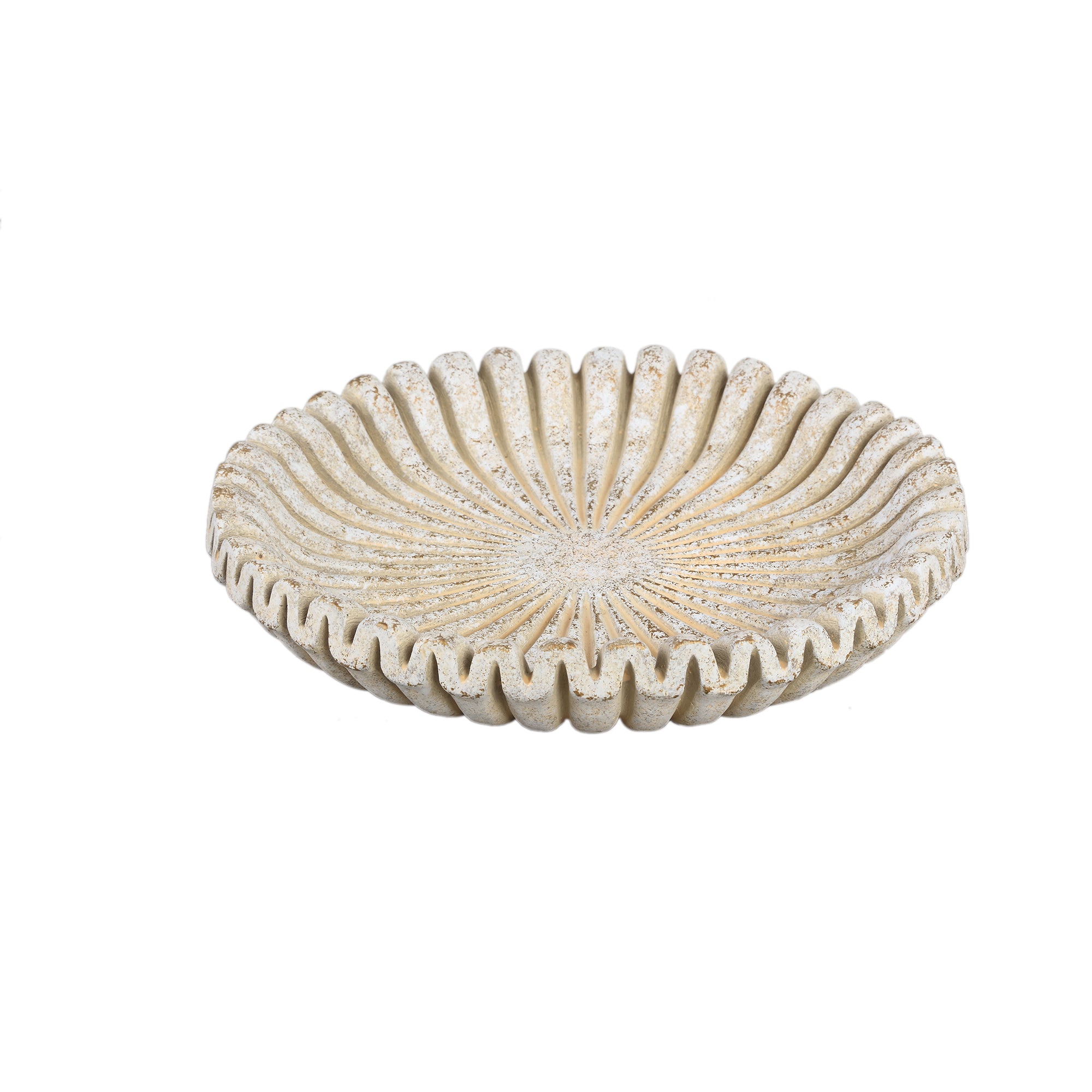 Raffay Cream cement round plate ribbed lines M