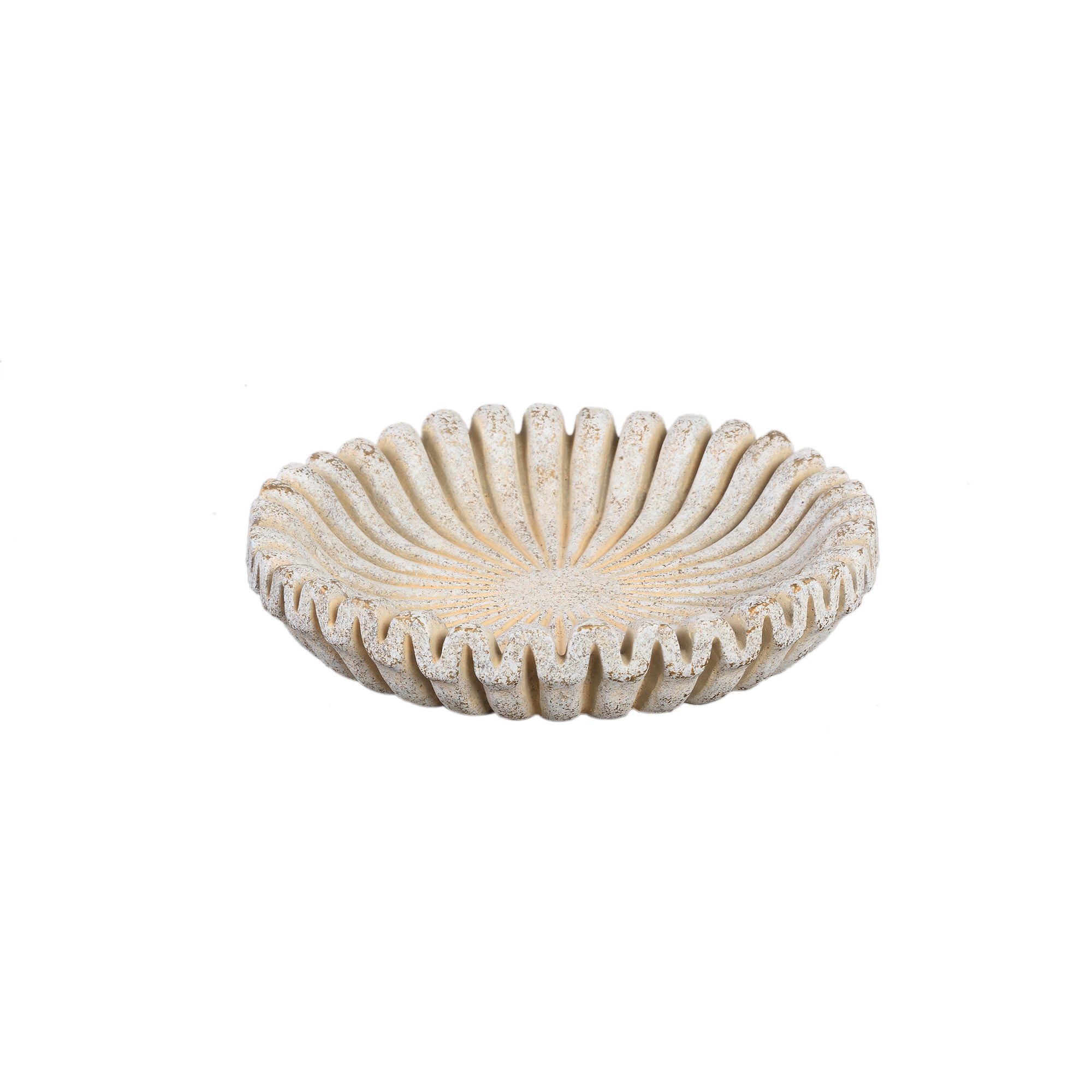Raffay Cream cement round plate ribbed lines S