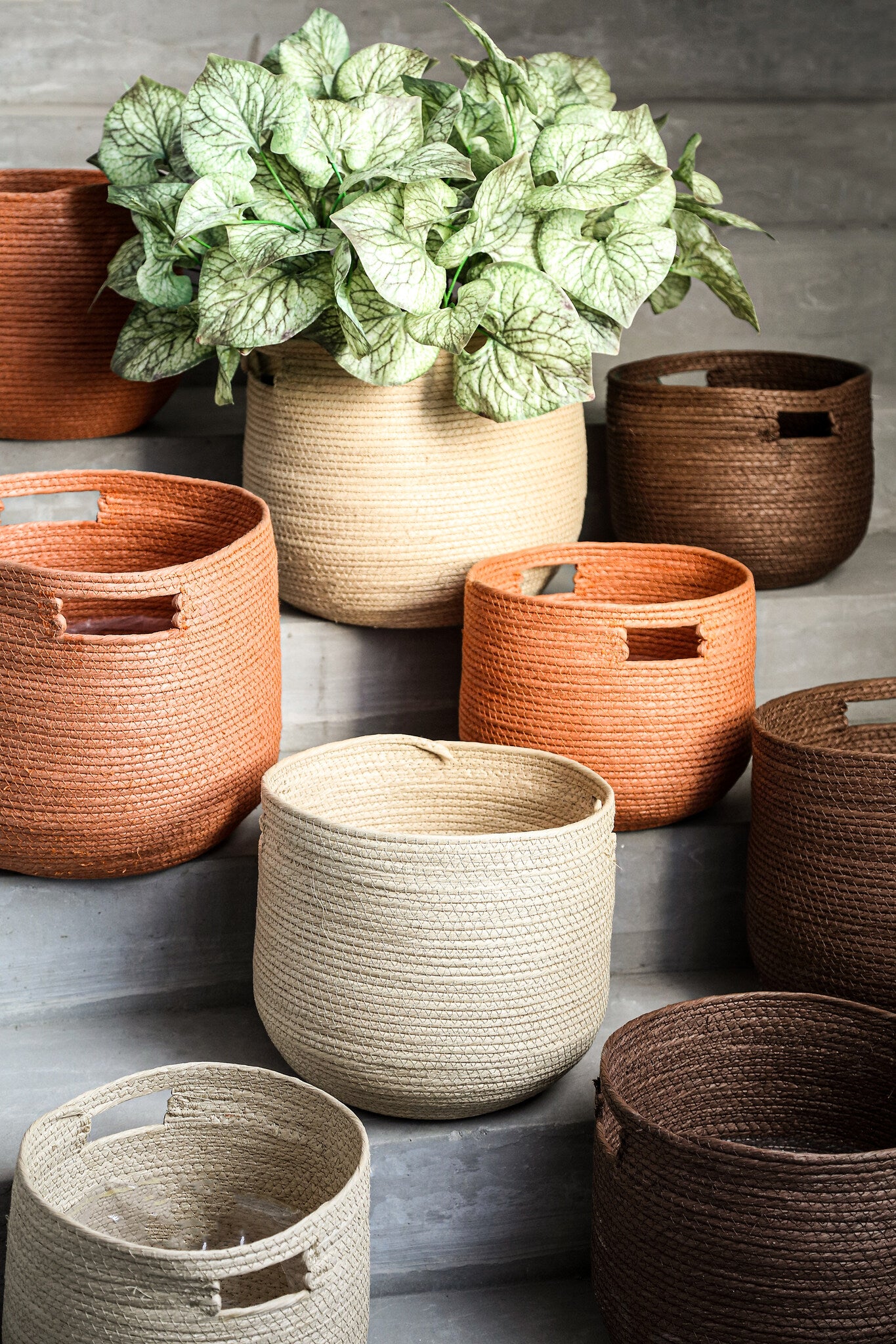 Mellaine Brown paper rope round basket handle SV3