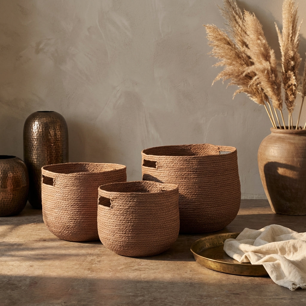 Mellaine Brown paper rope round basket handle SV3