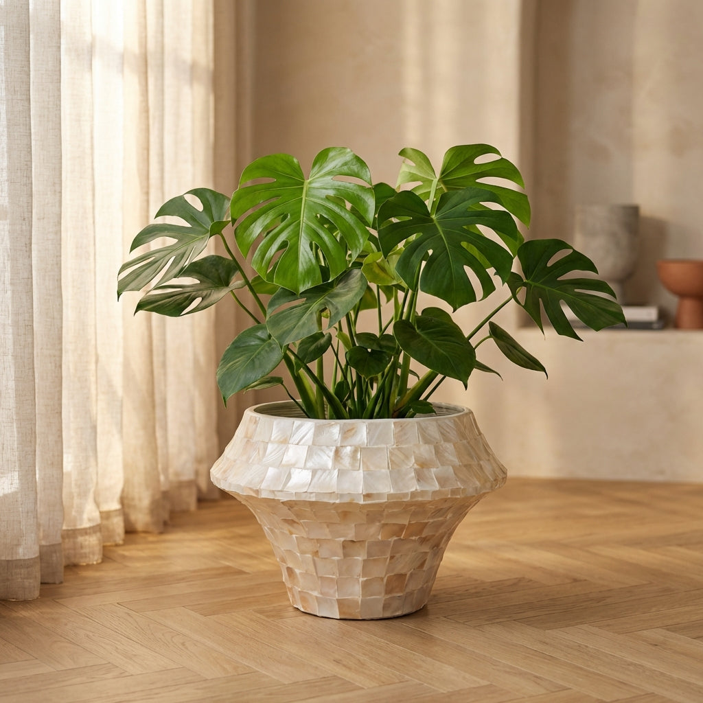 Daven Pot en bamboo - Crème