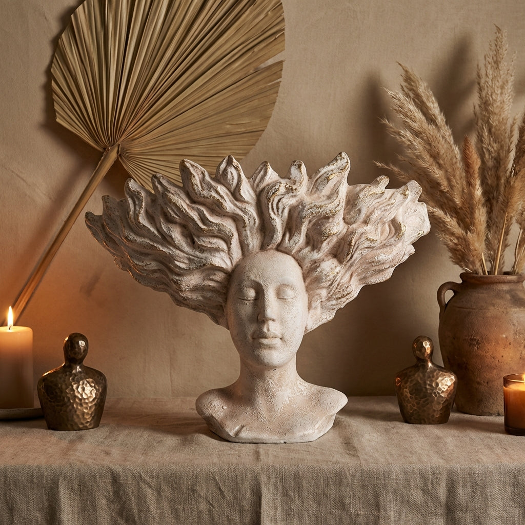 Kimbere Cream cement face shaped statue hair S