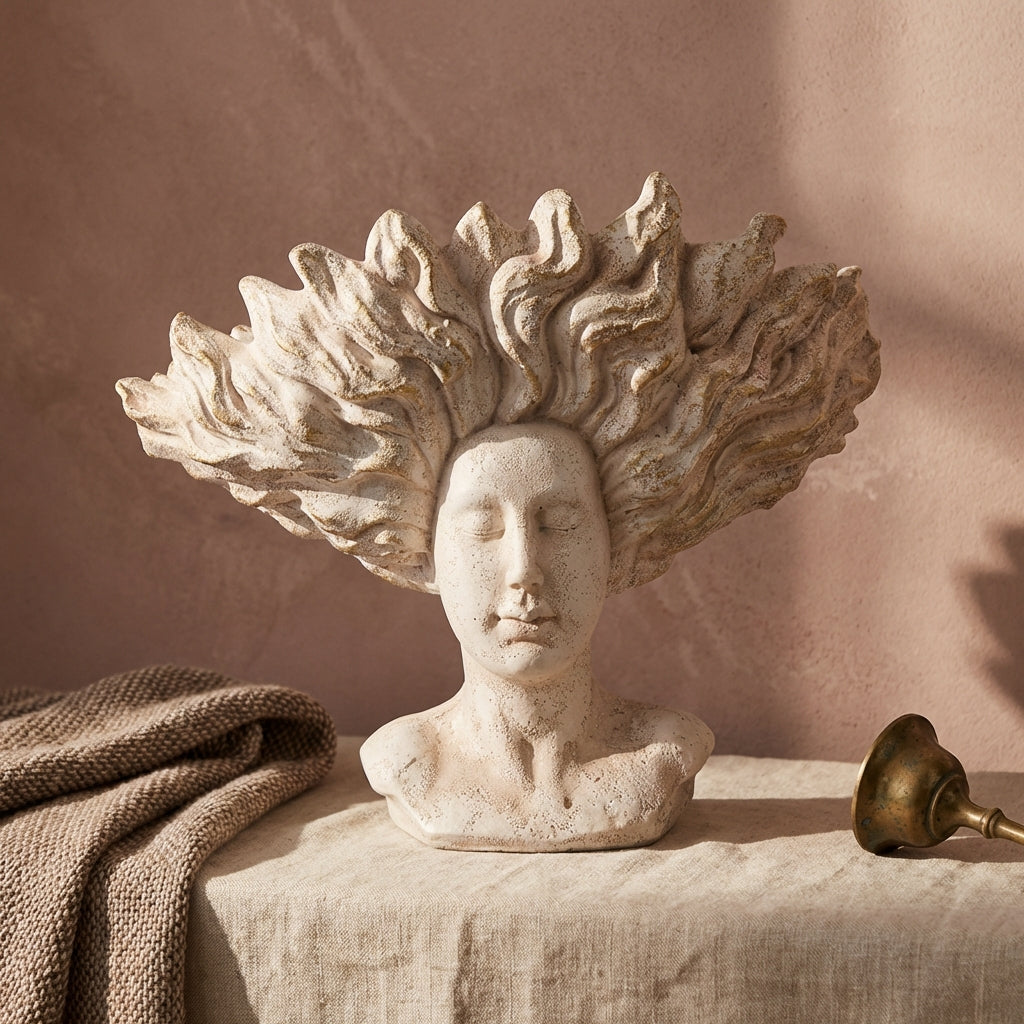 Kimbere Cream cement face shaped statue hair L