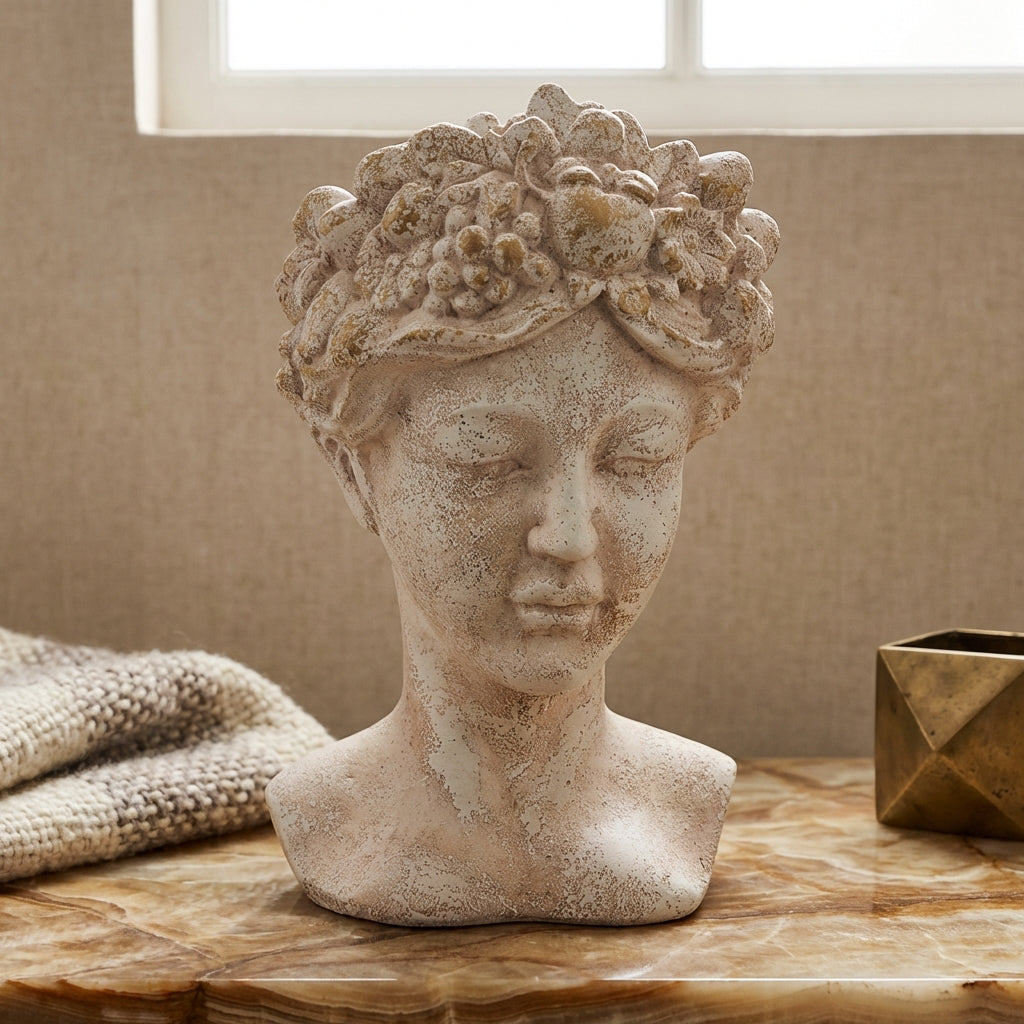 Sherlene Cream cement face shaped statue high
