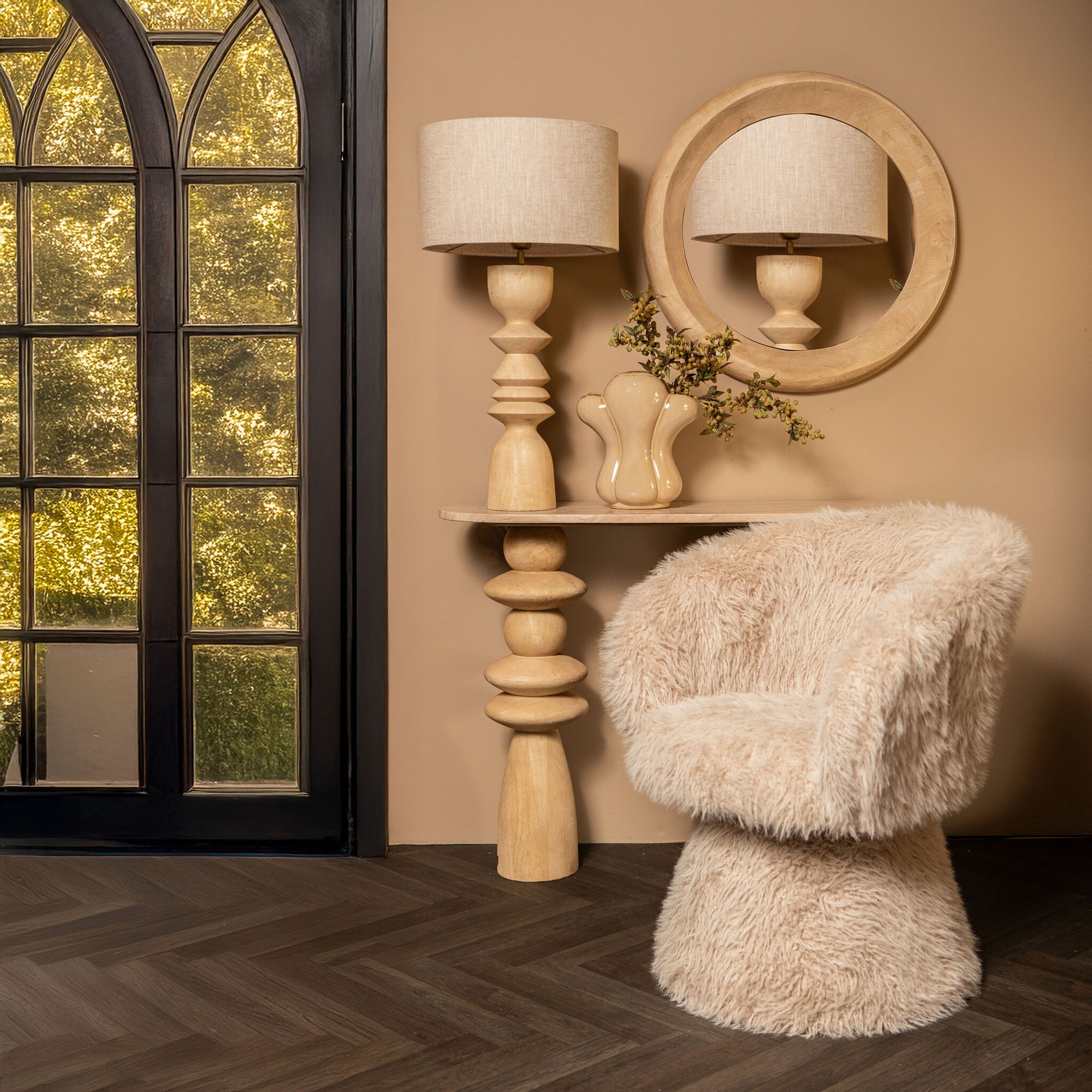 Noam Natural mango wood round mirror S