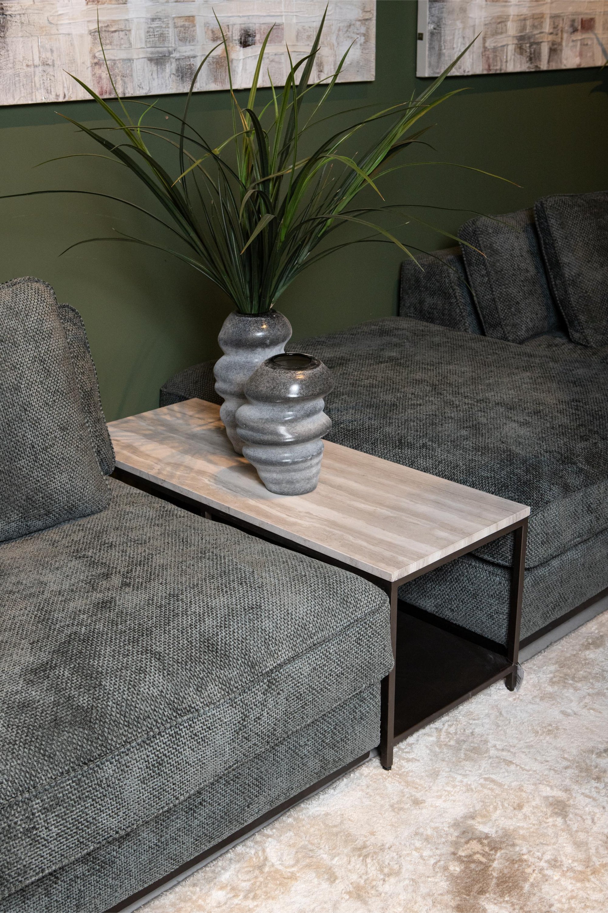 Laco White sidetable marble top taupe metal frame - Photo 3