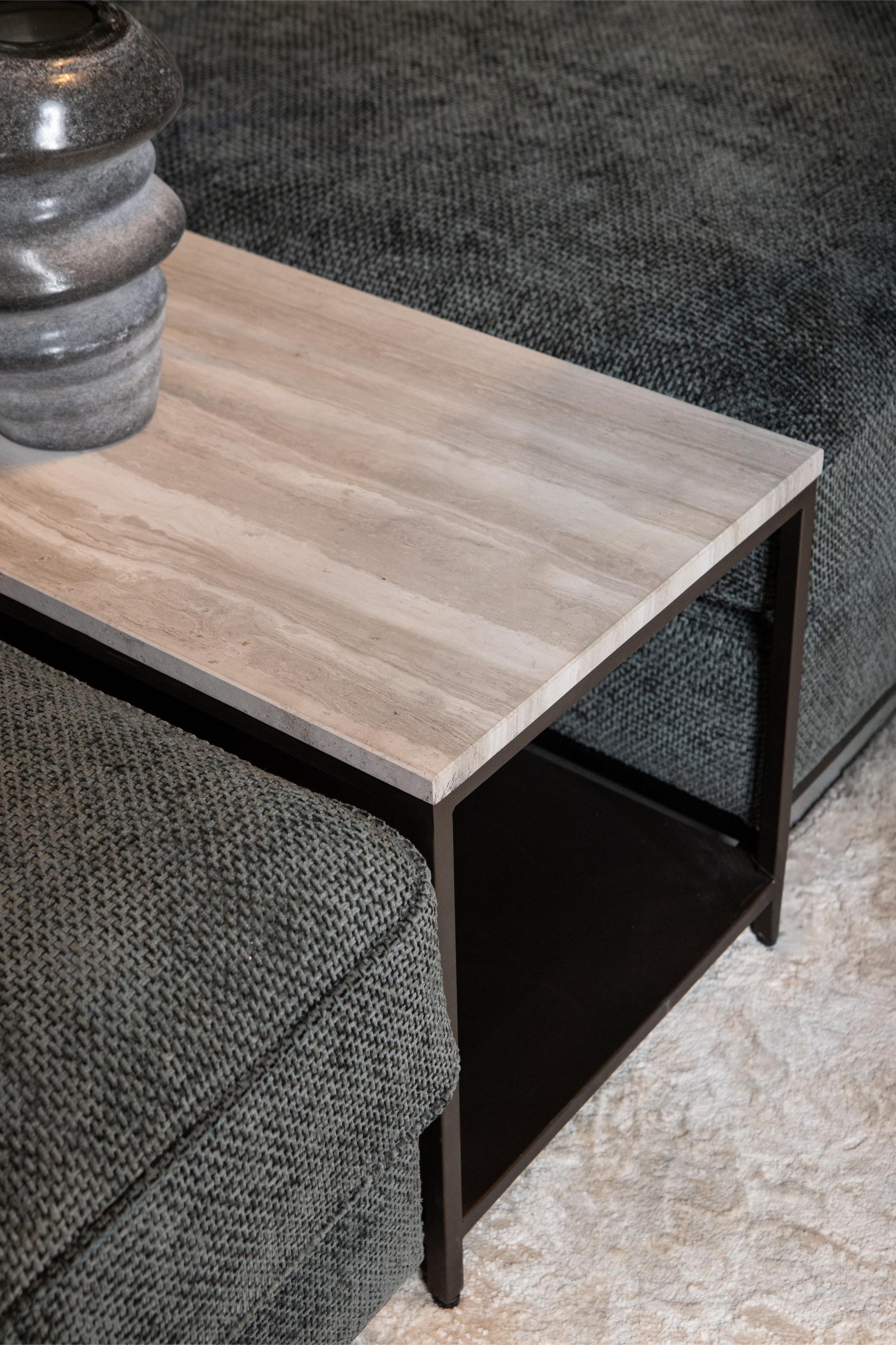 Laco White sidetable marble top taupe metal frame - Photo 2
