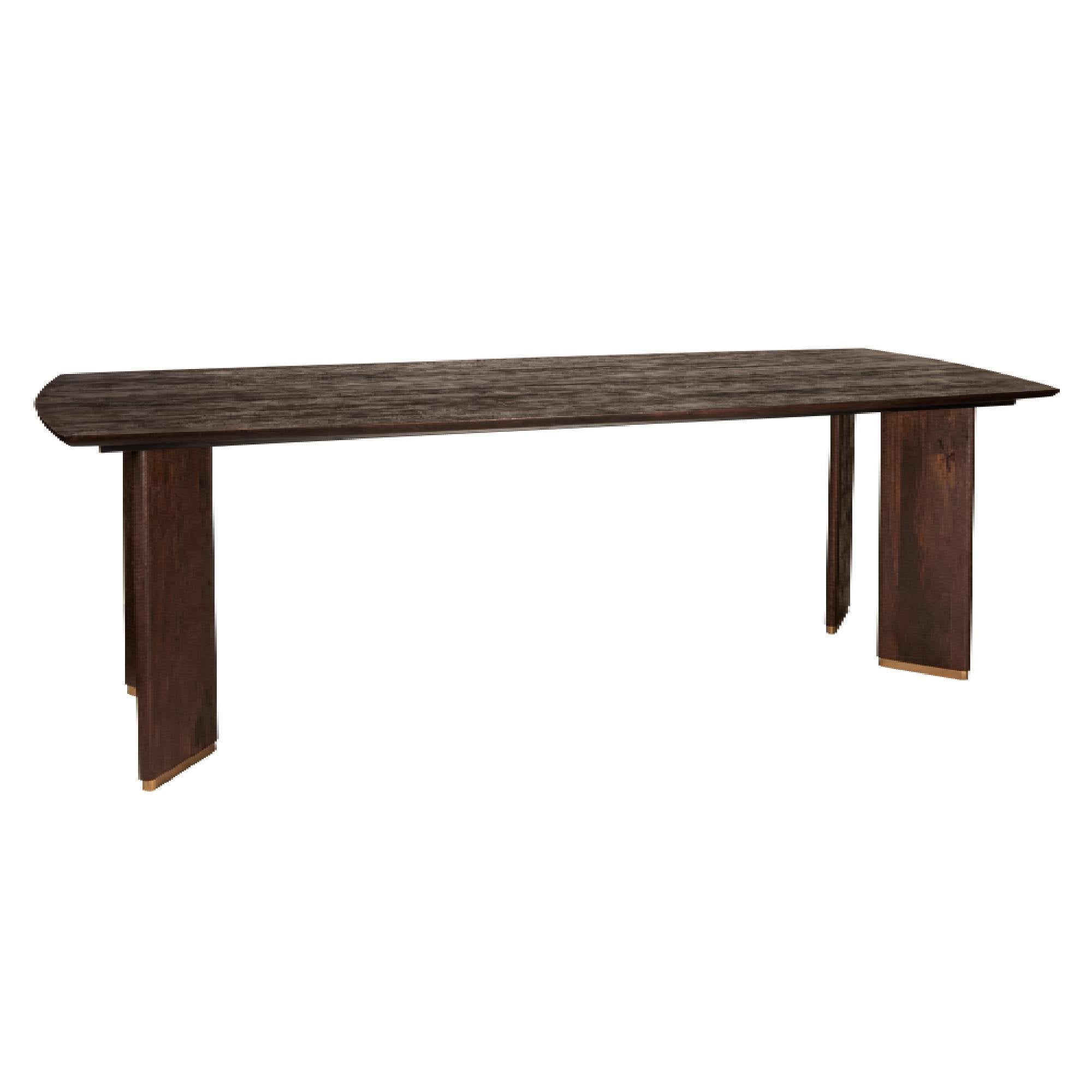 Liber Brown mango wood dining table 280cm gold leg