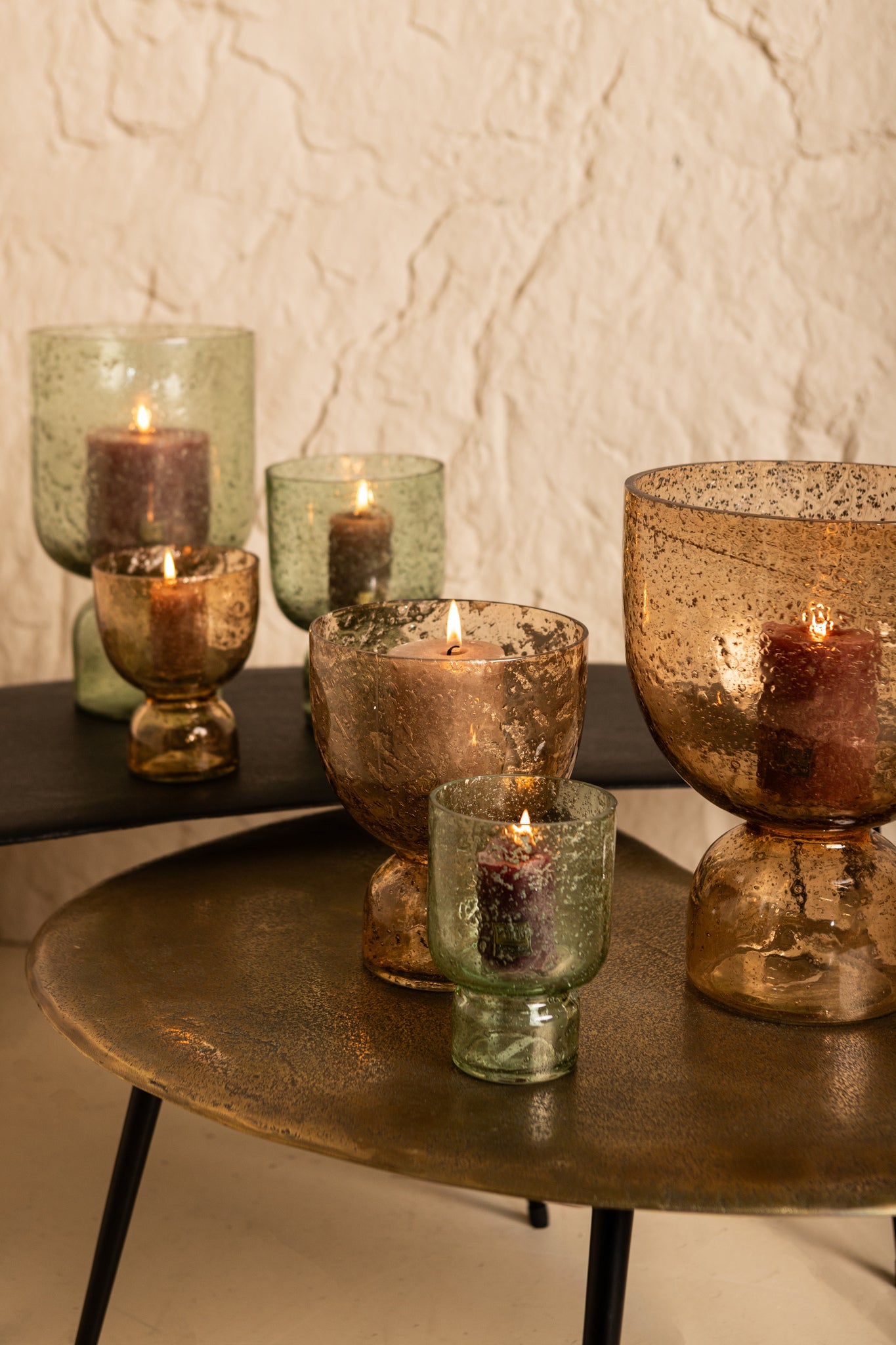 Laurynn Photophores en verre — Stone Look Tealight On Base - Vert