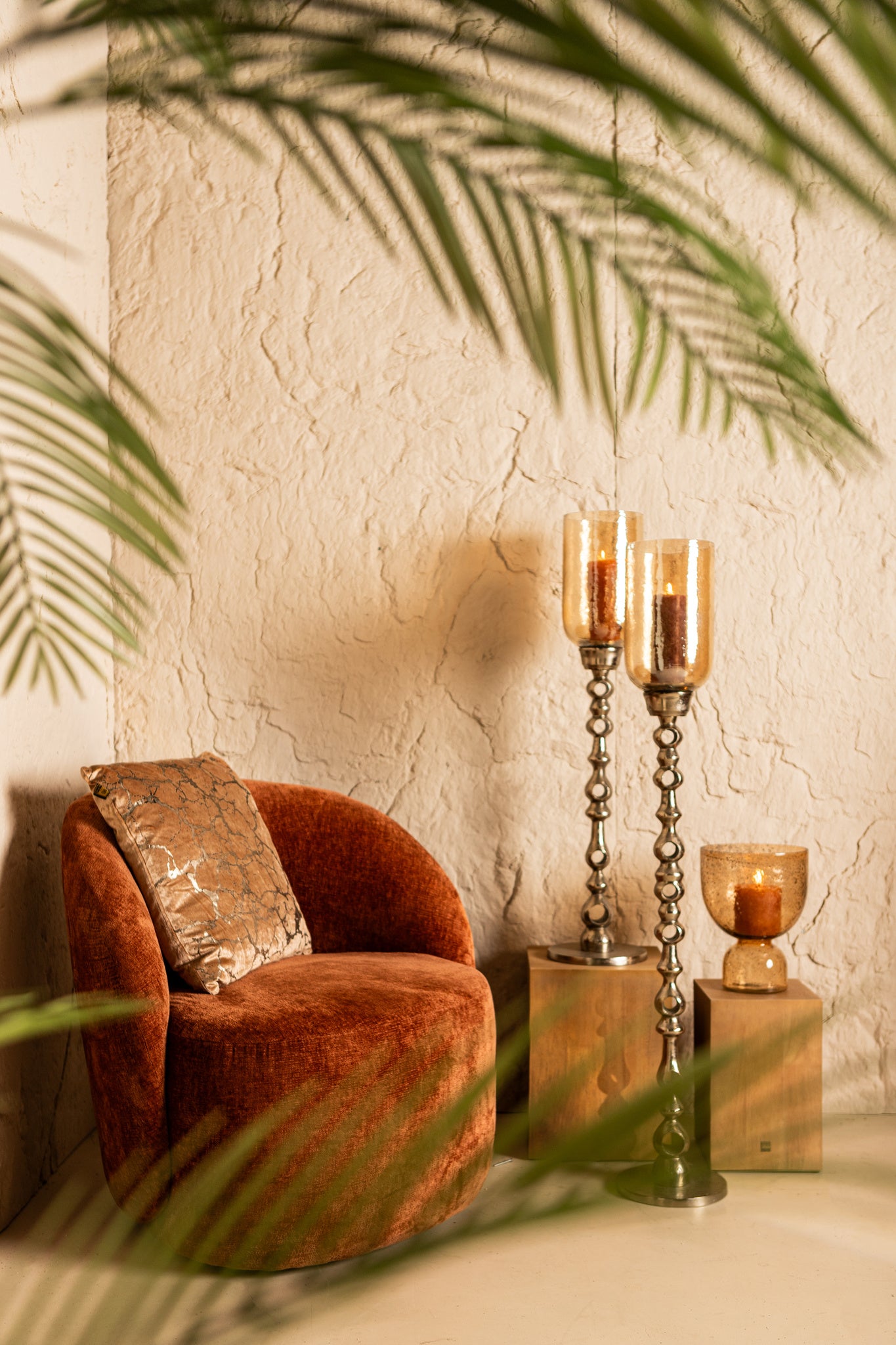 Laurynn Photophores en verre — Brown Stone Look Tealight Holder - Orange