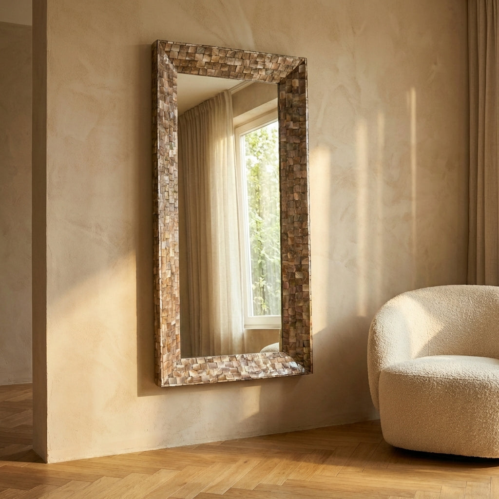 Chelsae Bronze poly rectangle shell mirror