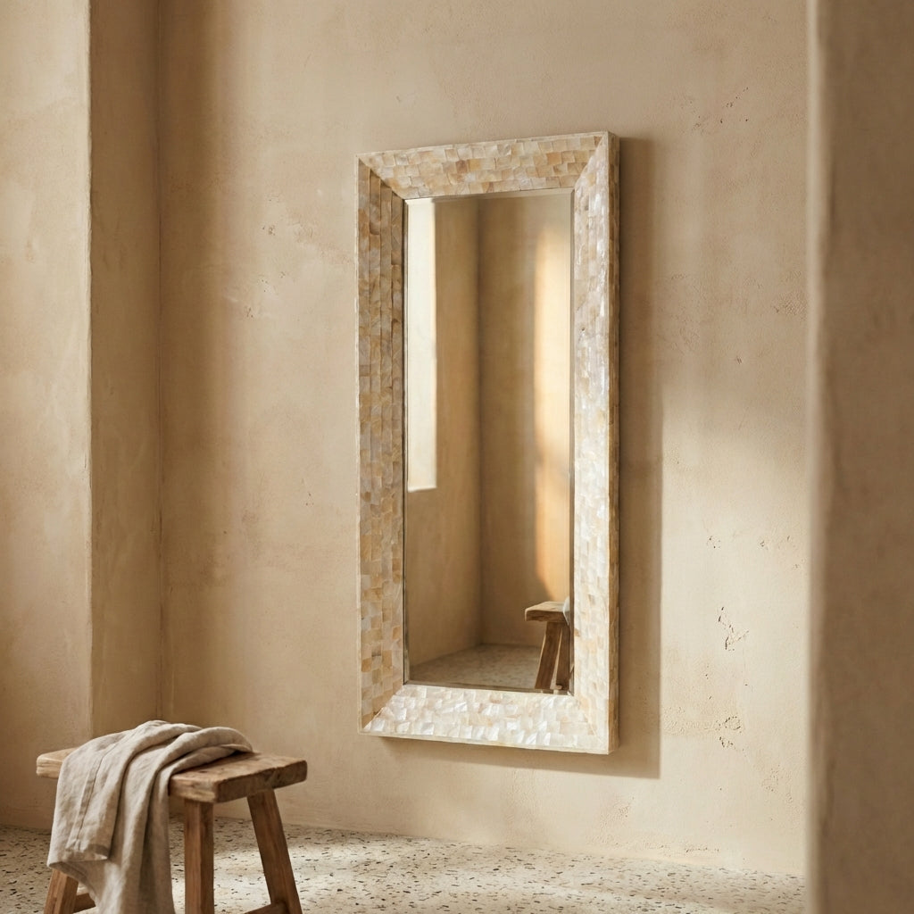 Chelsae Cream poly rectangle shell mirror