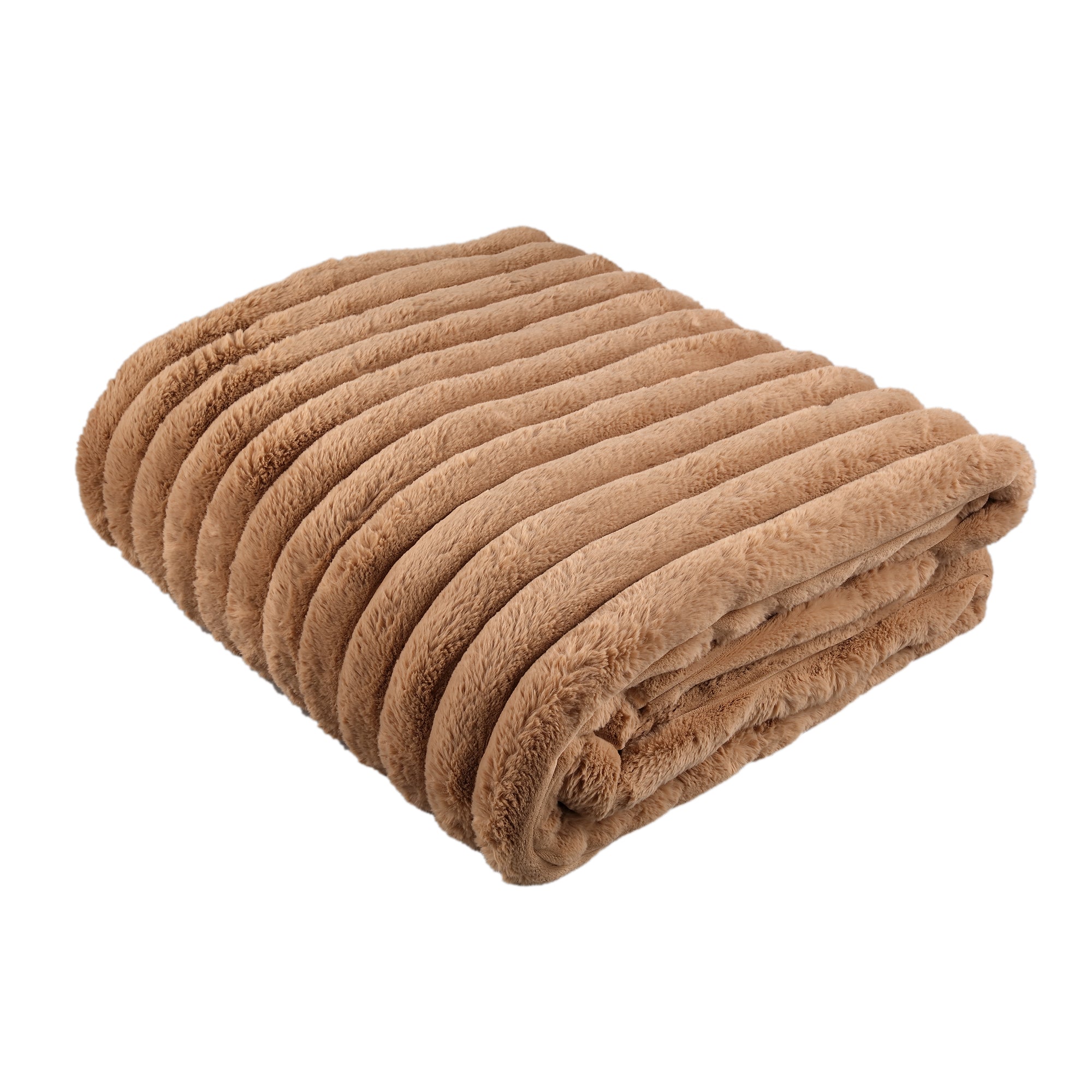 Hadi Beige ribbed fake fur plaid large — vue 2 | Häus