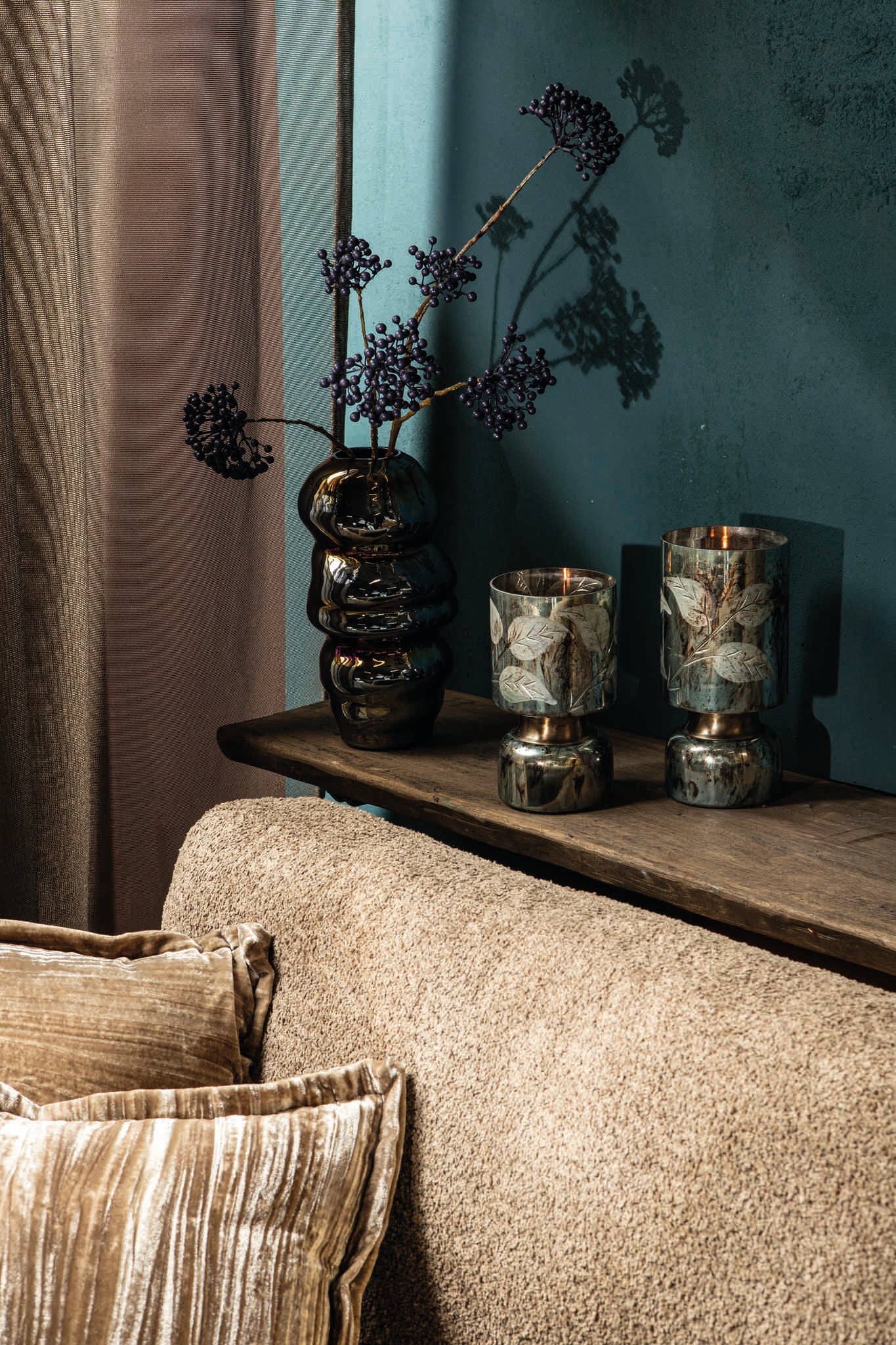 Navanah Bougeoirs en verre - Bleu
