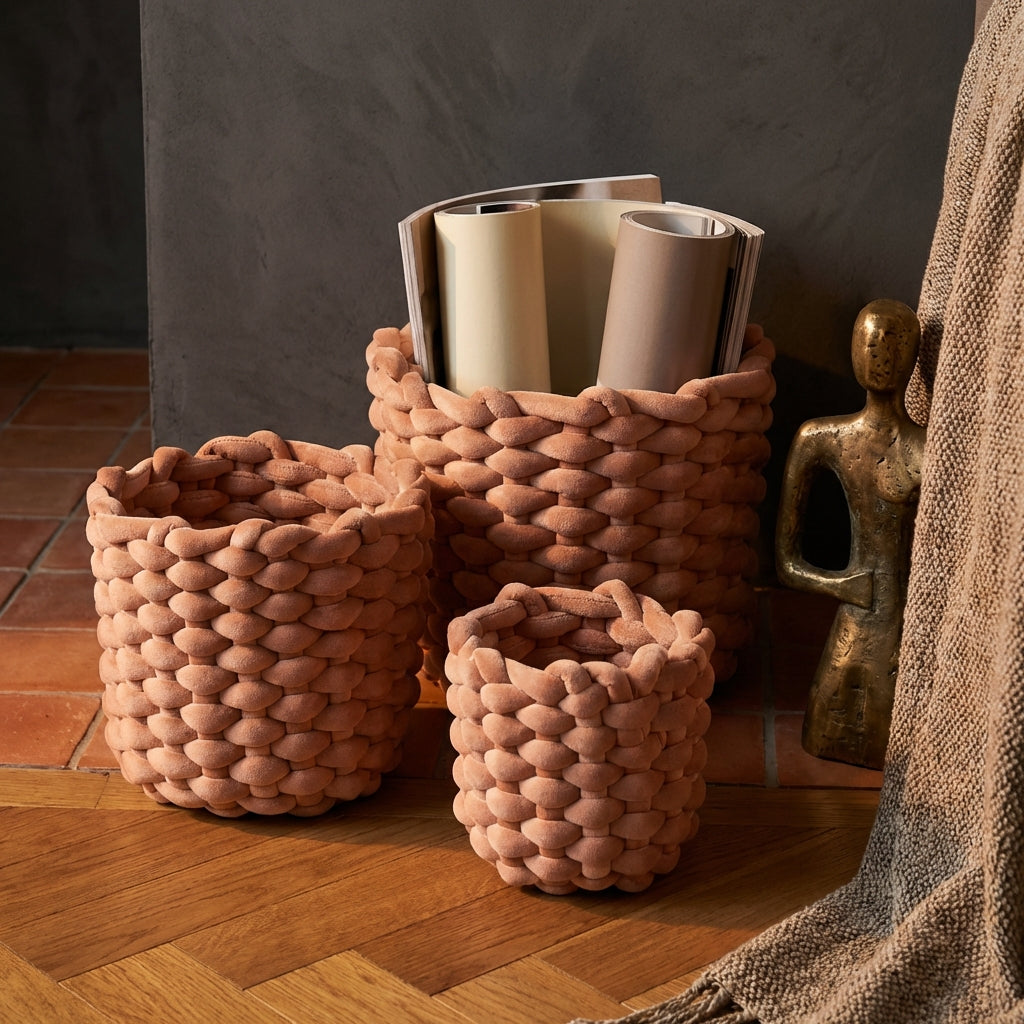 Olliver Brown velvet rope basket no handles SV3
