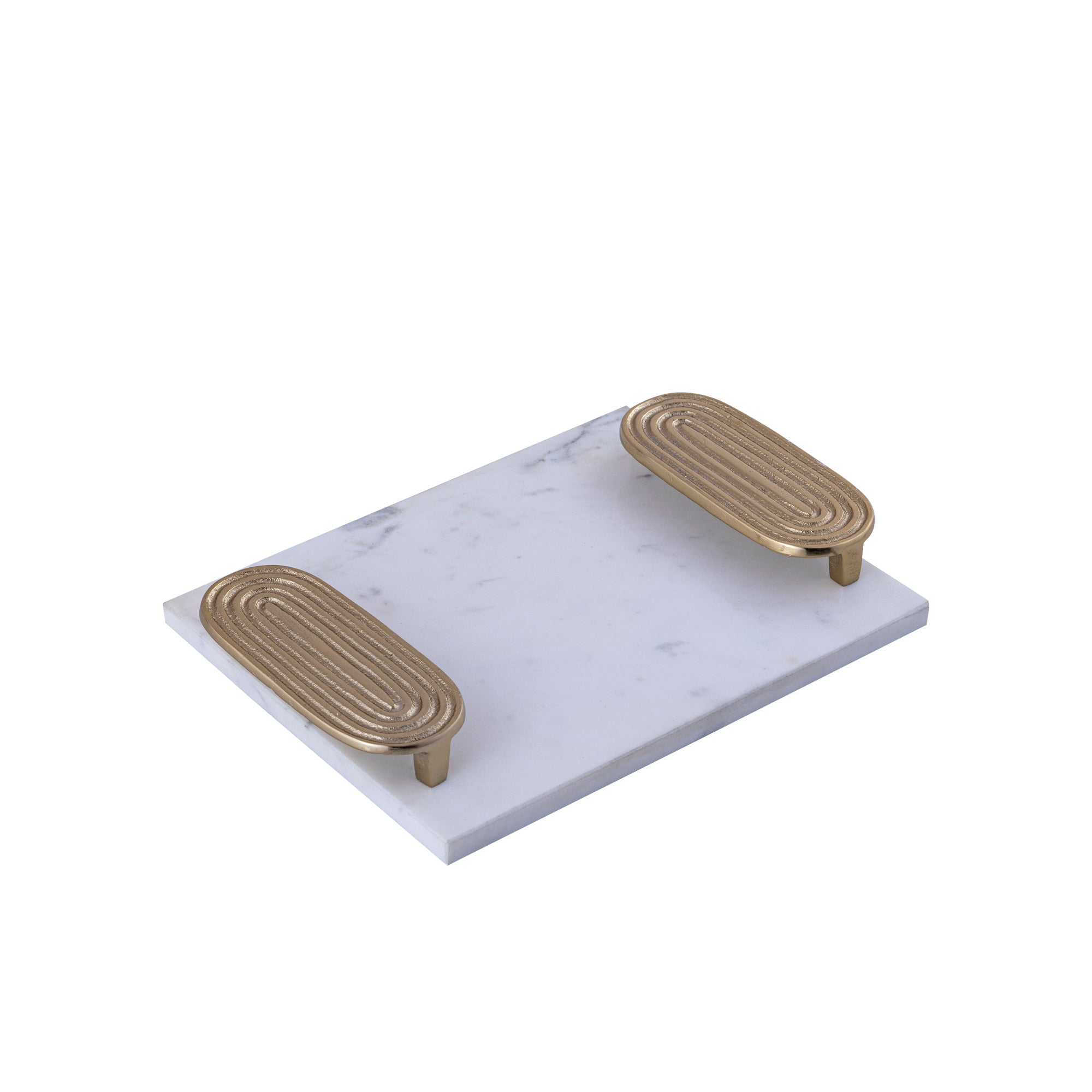 Dez White Marble rectangle tray golden handles S