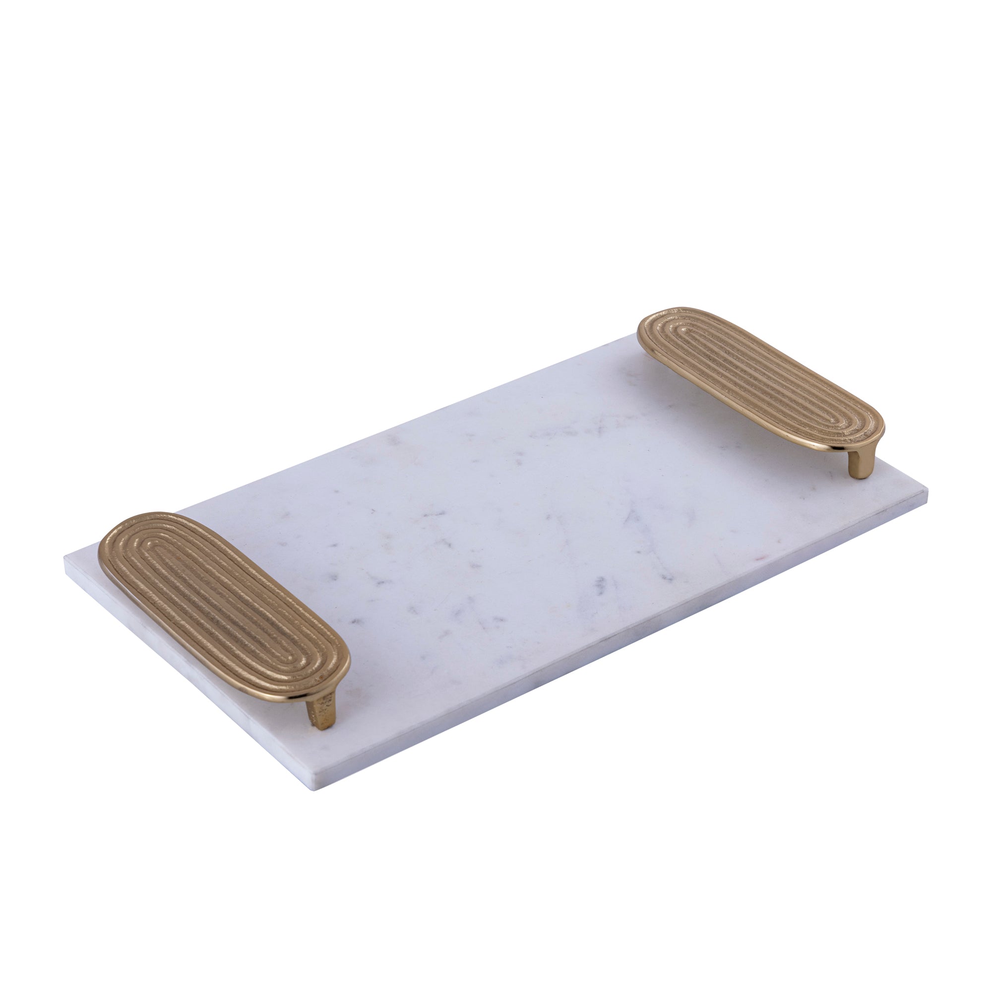 Dez White Marble rectangle tray golden handles L