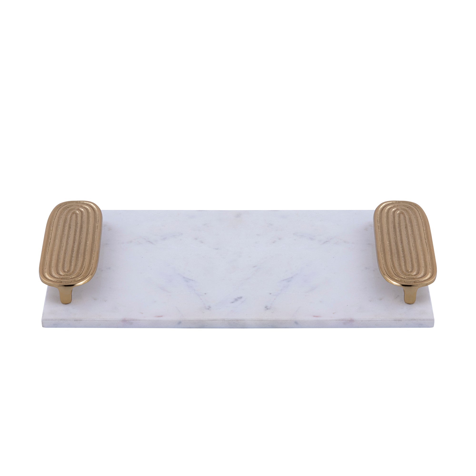 Dez White Marble rectangle tray golden handles L