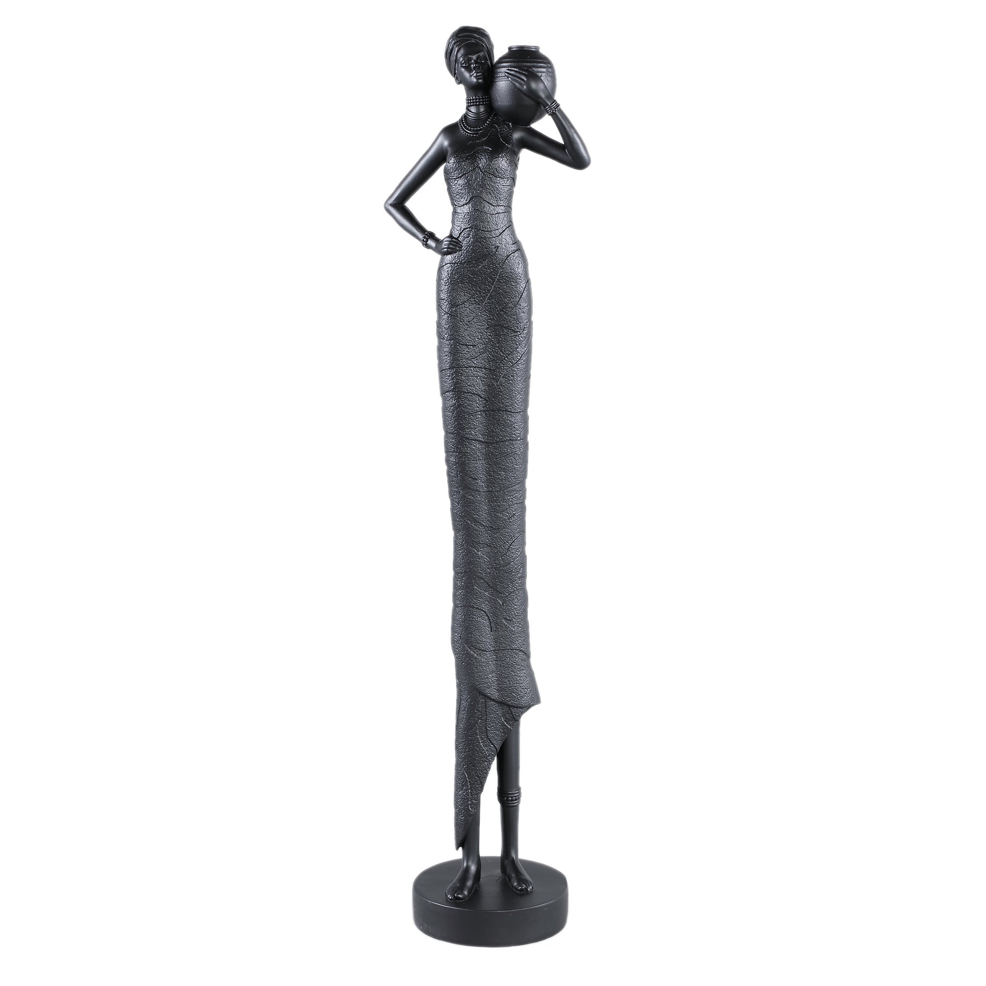 Rafah Black poly woman statue holding pot shoulder