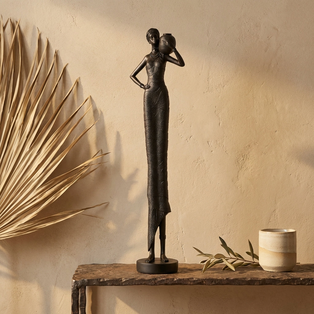 Rafah Black poly woman statue holding pot shoulder